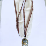 Scarf Necklace - Taupe Oval Medallion-110 Jewelry & Hair-HART DESIGNS-July & June Women's Fashion Boutique Located in San Antonio, Texas
