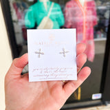 Natalie Wood - Radiant Cross Stud Earrings in Clear Crystal/Silver-110 Jewelry & Hair-Natalie Wood-July & June Women's Fashion Boutique Located in San Antonio, Texas