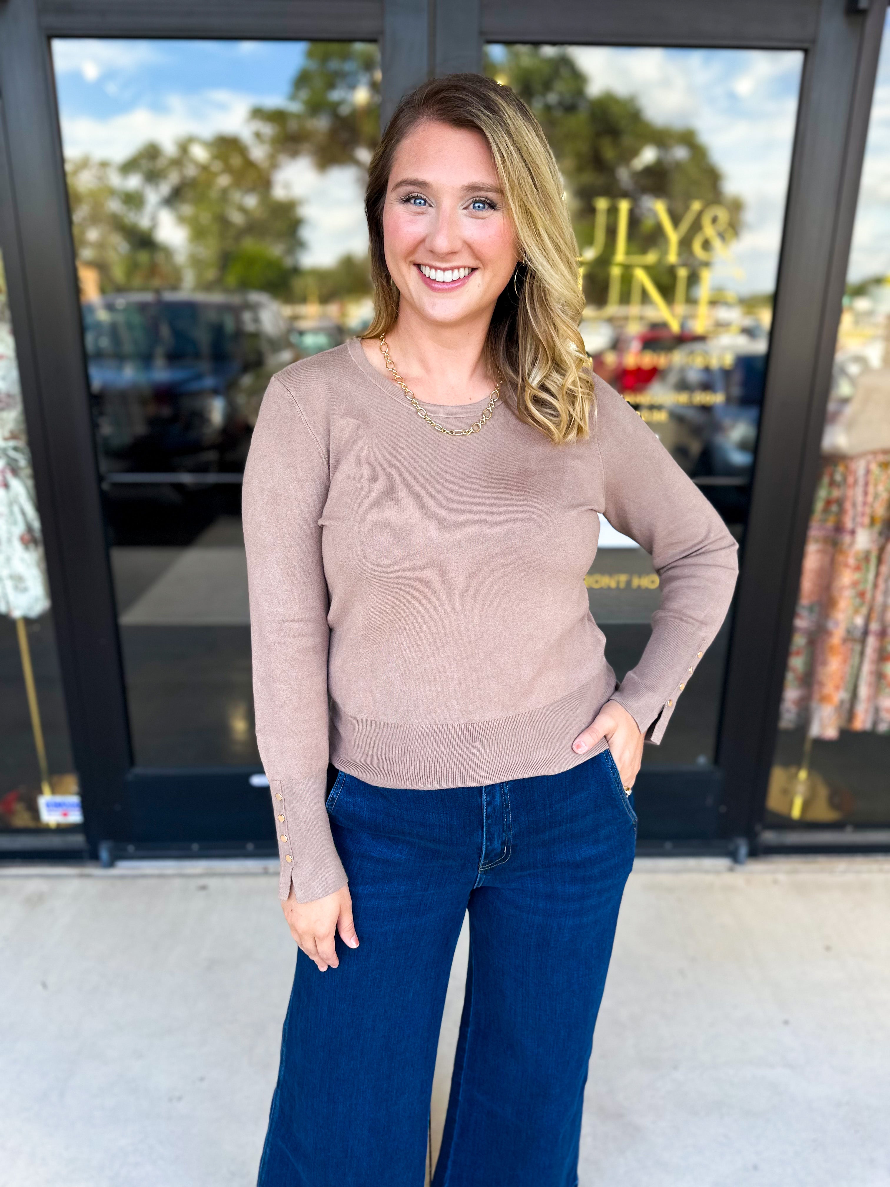 Long Sleeve Sweater Top - Mocha-230 Sweaters/Cardis-ENTRO-July & June Women's Fashion Boutique Located in San Antonio, Texas