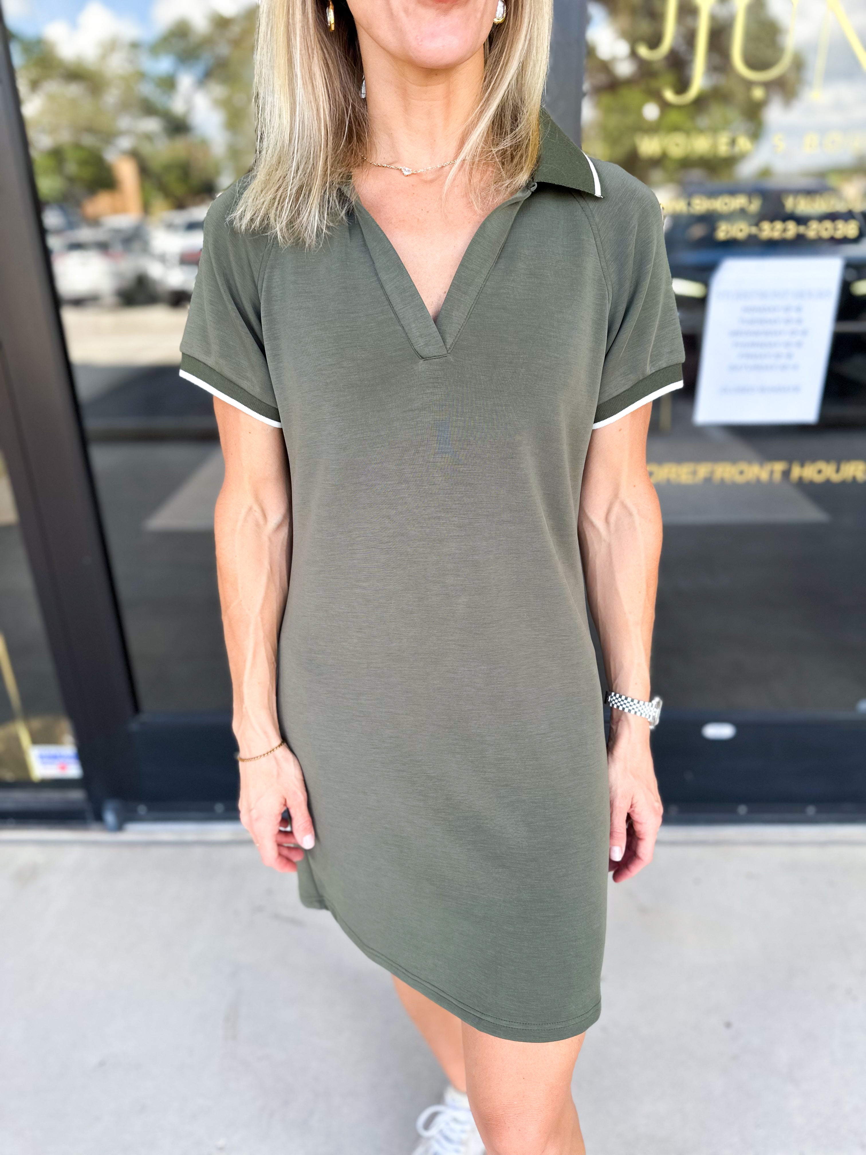 Modal Athletic Mini Dress - Olive-510 Mini-SKIES ARE BLUE-July & June Women's Fashion Boutique Located in San Antonio, Texas