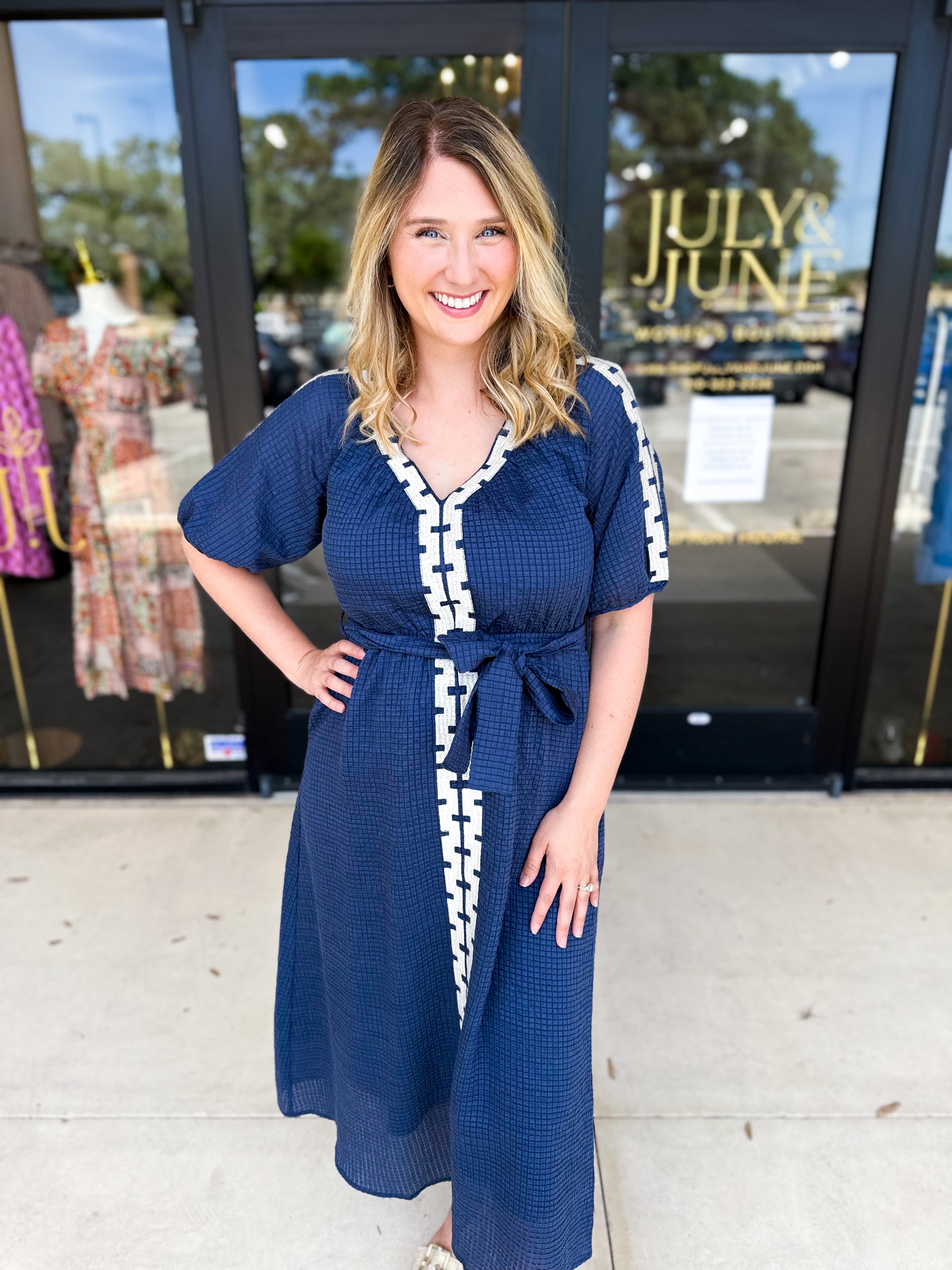 THML - Navy Midi Dress-500 Midi-THML-July & June Women's Fashion Boutique Located in San Antonio, Texas