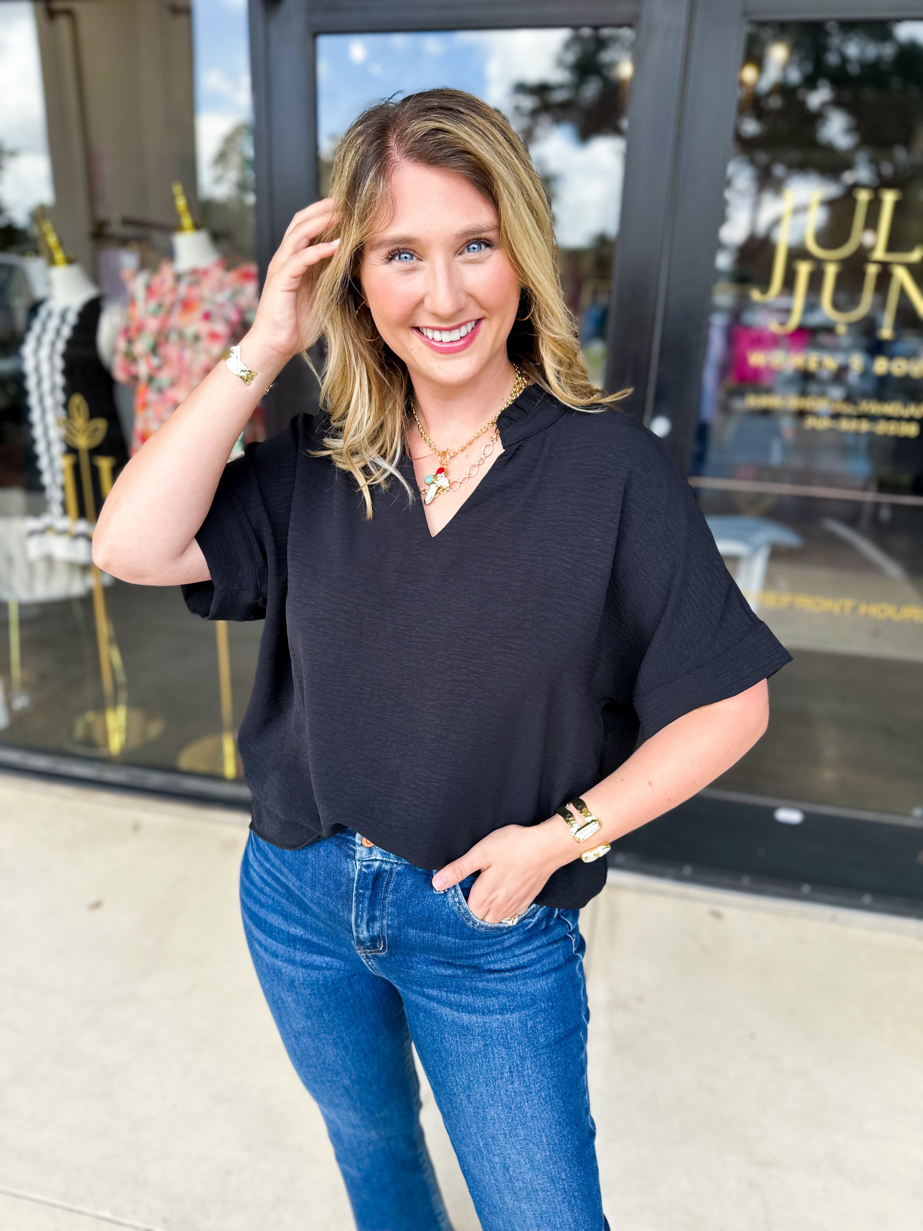 Everyday Oversized Blouse - Black-200 Fashion Blouses-JODIFL-July & June Women's Fashion Boutique Located in San Antonio, Texas