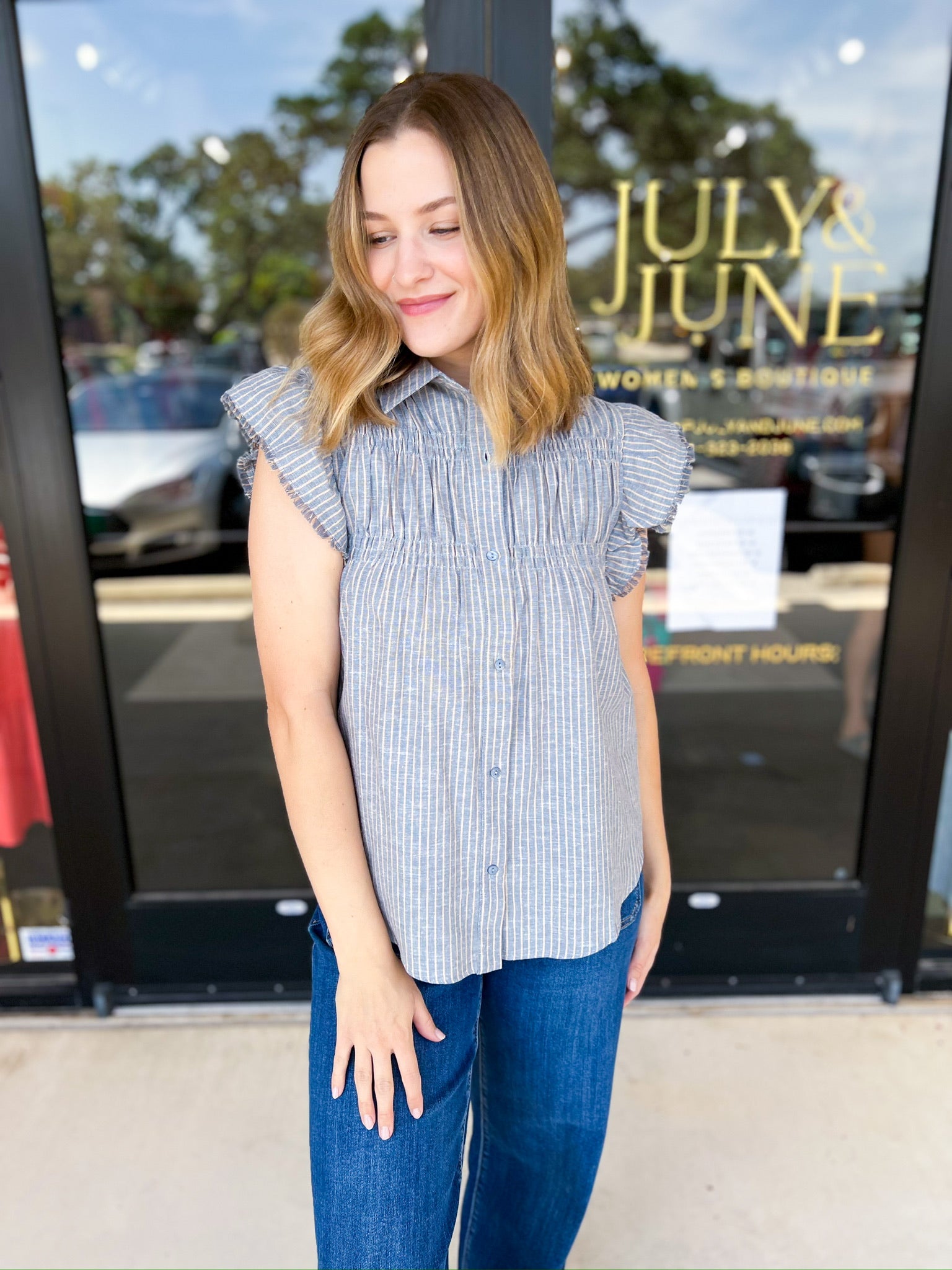 Callie Blouse - Blue-200 Fashion Blouses-OLIVACEOUS-July & June Women's Fashion Boutique Located in San Antonio, Texas
