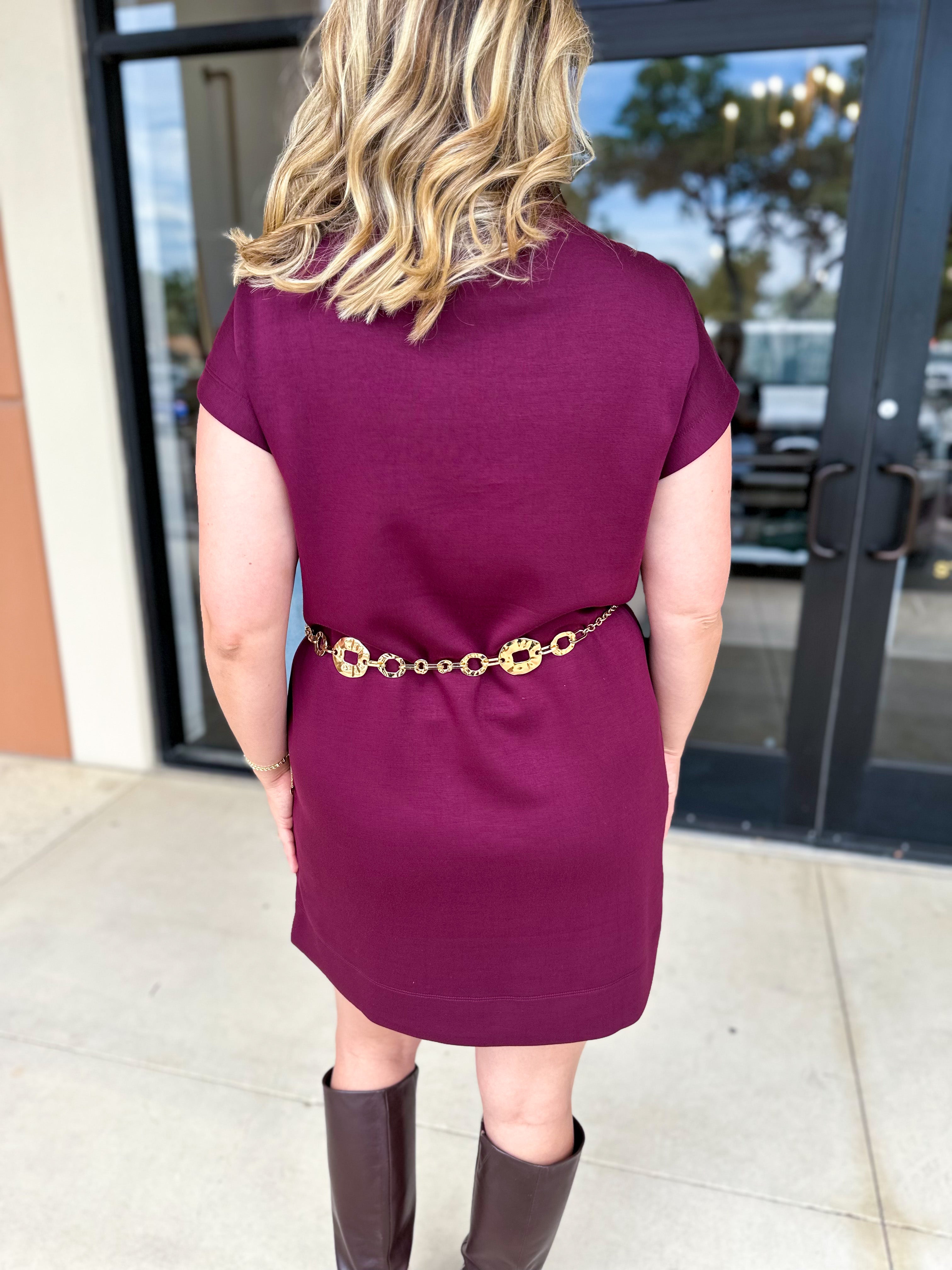 Mock Neck Knit Mini Dress - Wine-510 Mini-ENTRO-July & June Women's Fashion Boutique Located in San Antonio, Texas