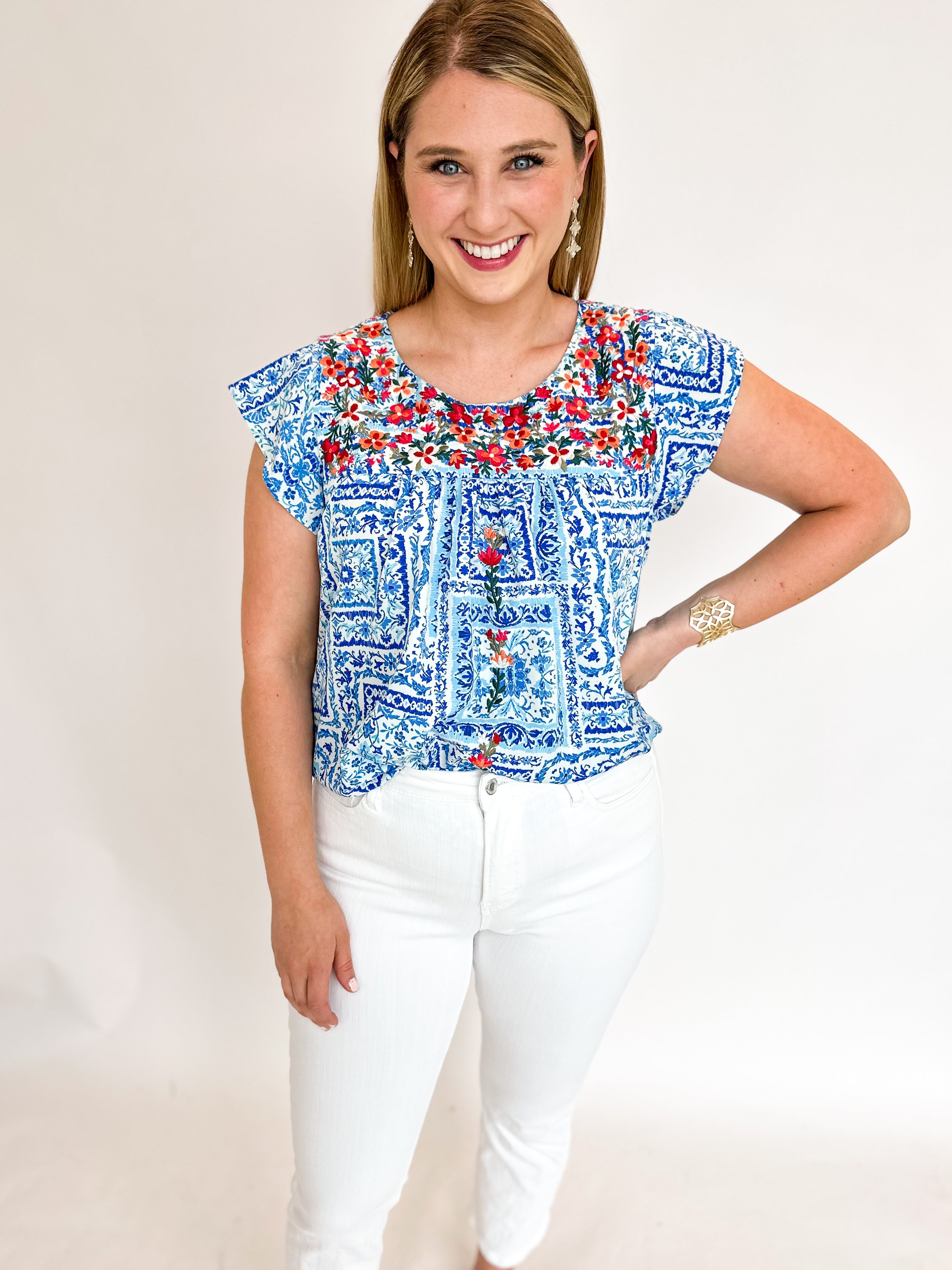 The Greece Embroidered Blouse-200 Fashion Blouses-ANDREE BY UNIT-July & June Women's Fashion Boutique Located in San Antonio, Texas