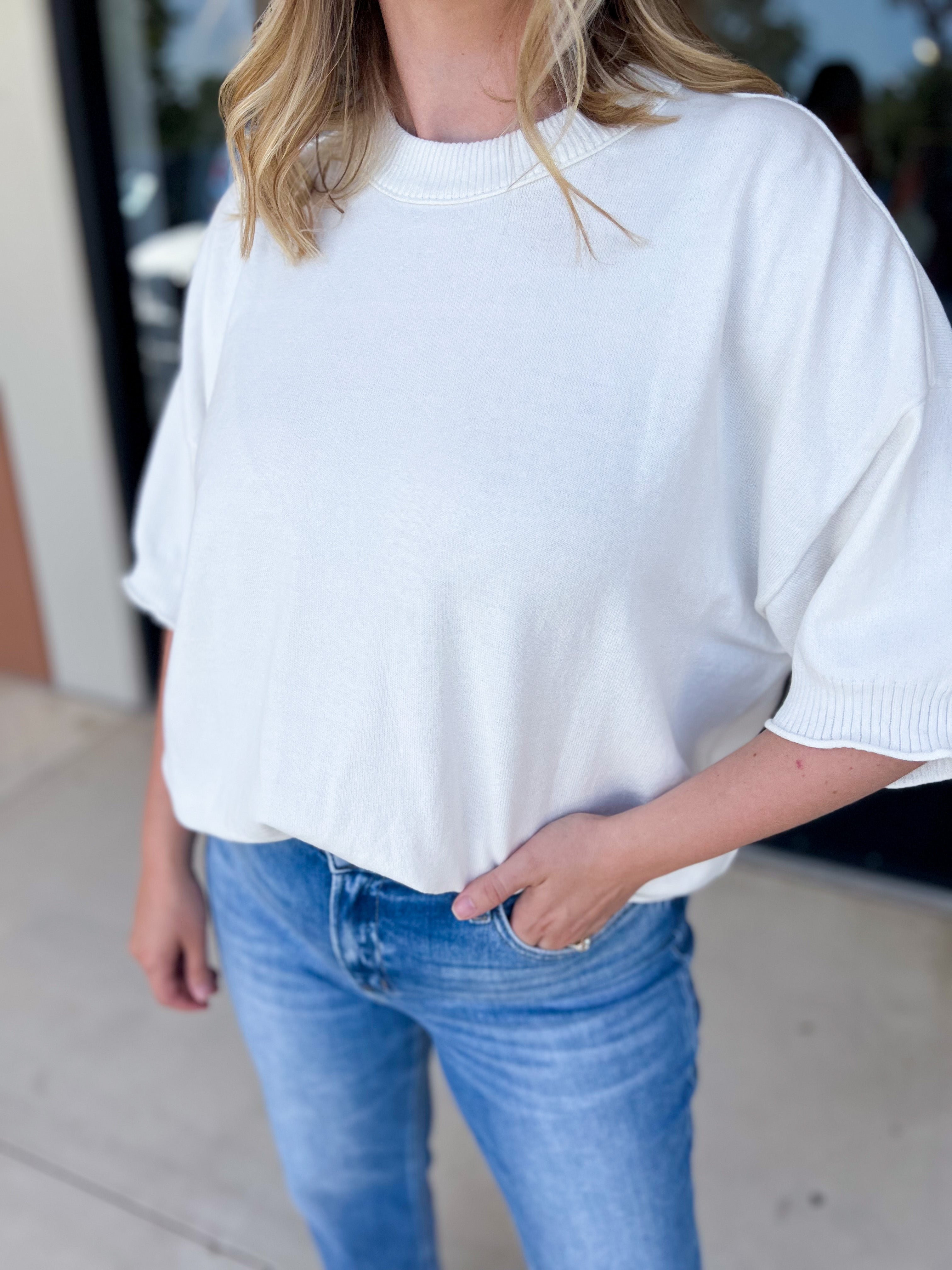 Lightweight Sweater Top - White-230 Sweaters/Cardis-FATE-July & June Women's Fashion Boutique Located in San Antonio, Texas