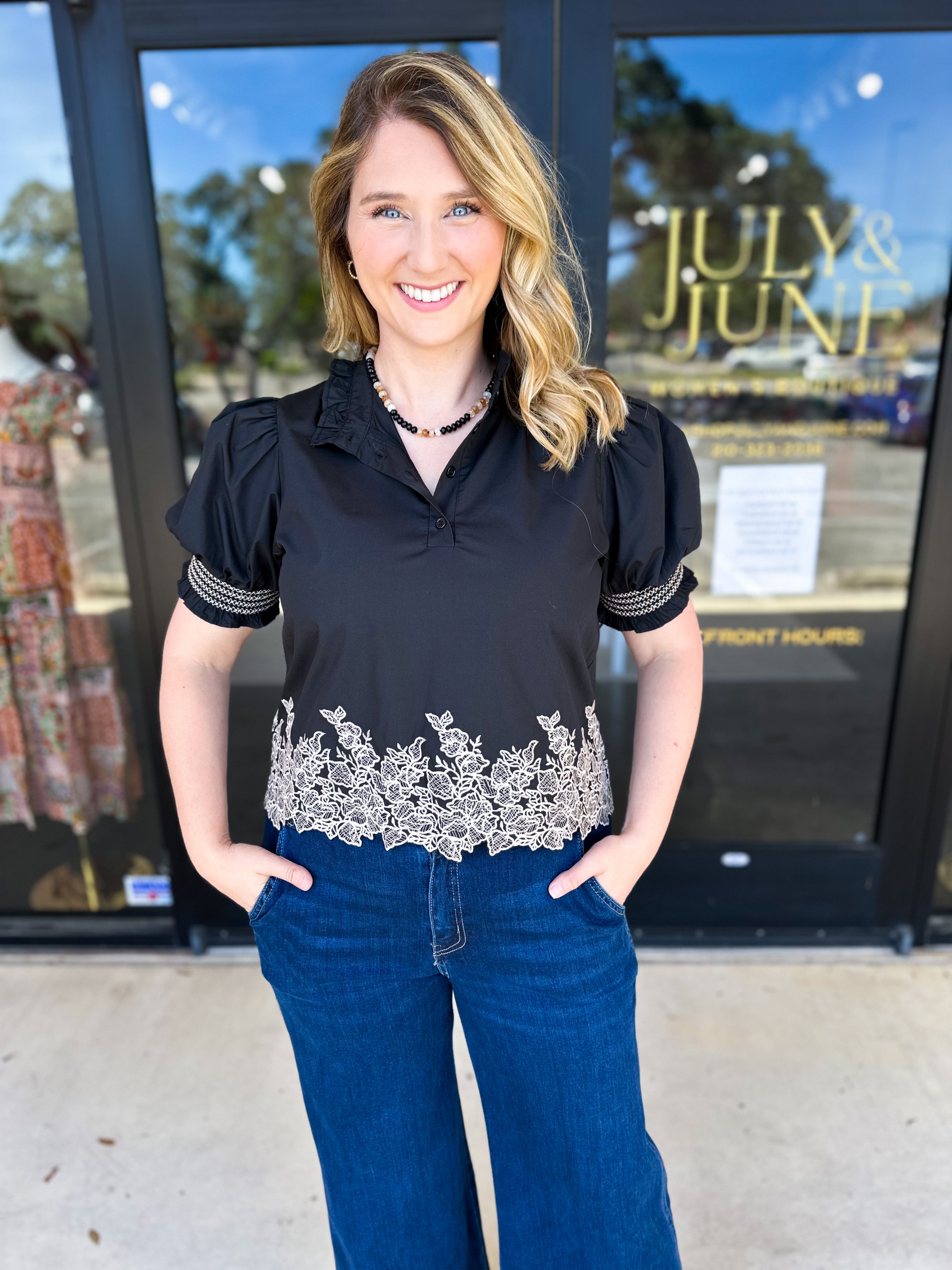 The Olivia Blouse - Black-200 Fashion Blouses-ENTRO-July & June Women's Fashion Boutique Located in San Antonio, Texas