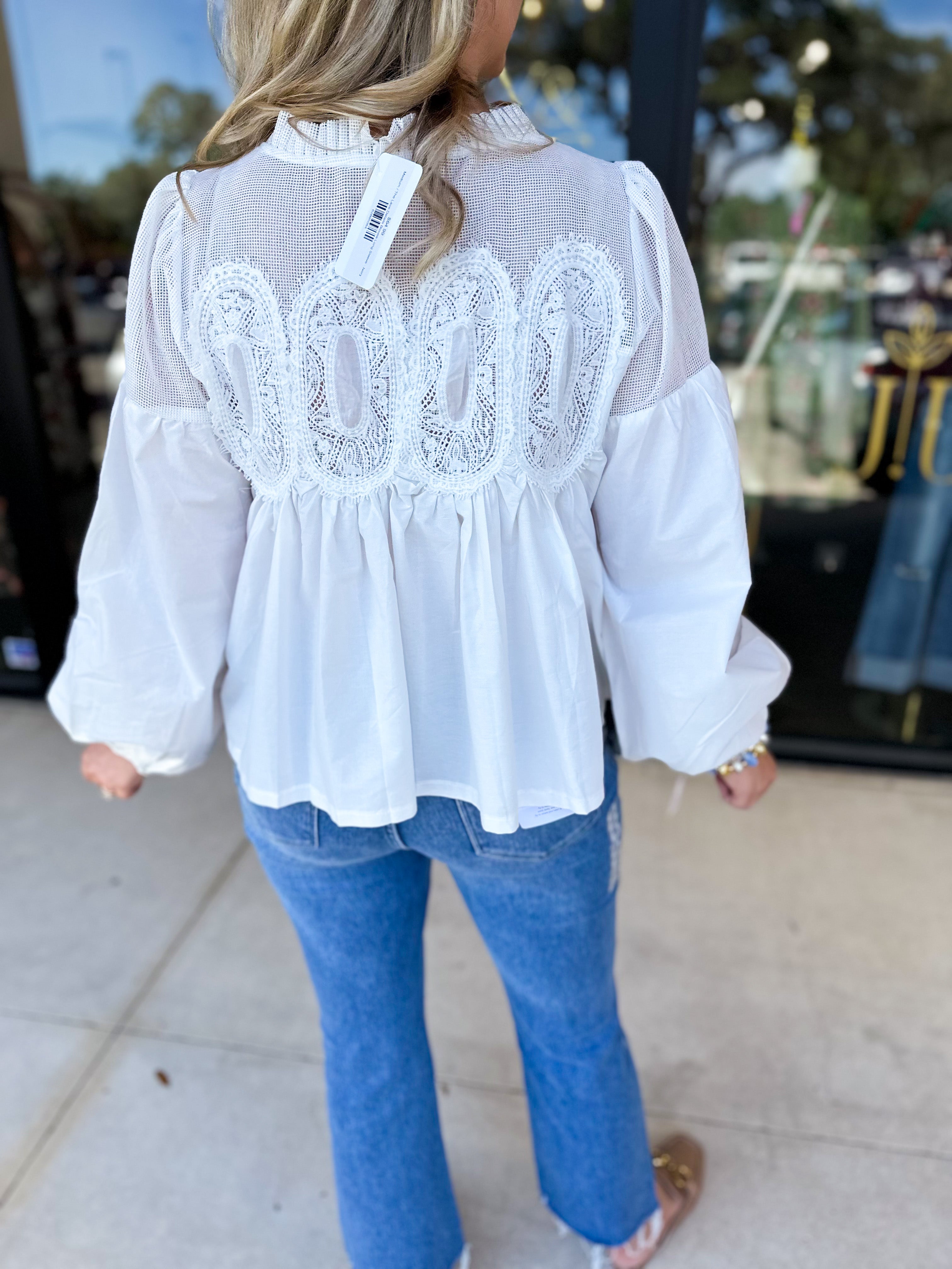 The Lace Details Blouse Long Sleeve - Ivory-200 Fashion Blouses-FATE-July & June Women's Fashion Boutique Located in San Antonio, Texas