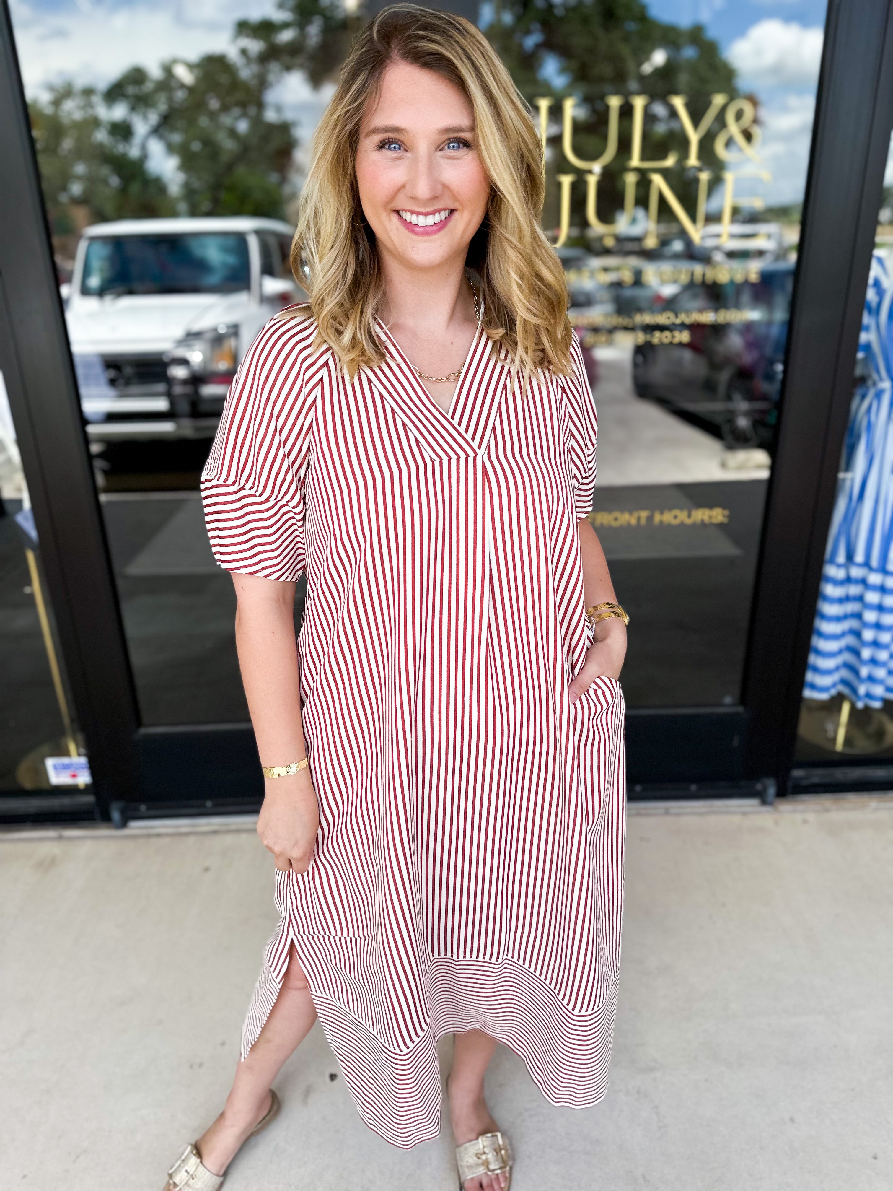 The Casey Midi Dress - Rust-500 Midi-ENTRO-July & June Women's Fashion Boutique Located in San Antonio, Texas