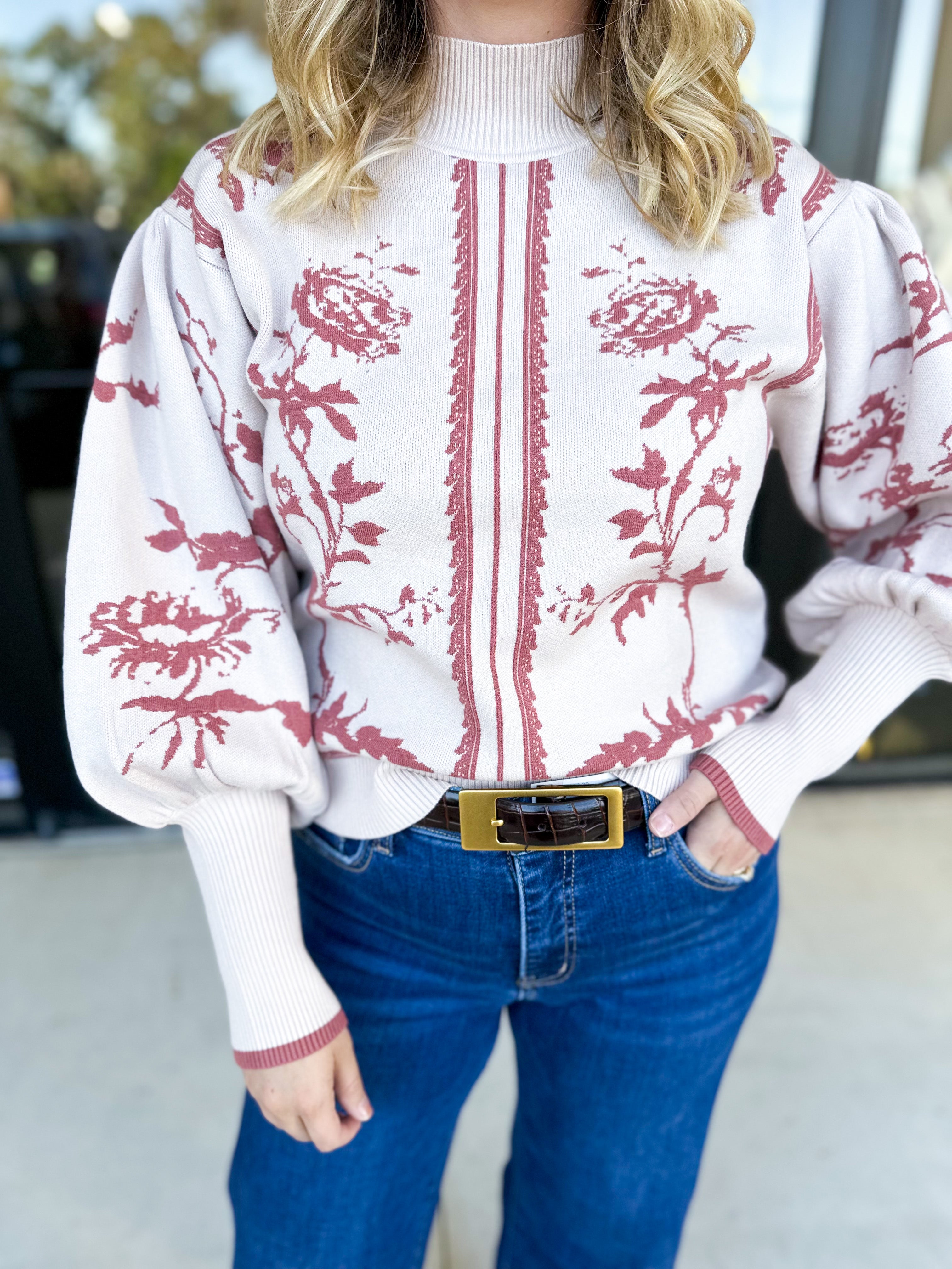 The Vintage Floral Sweater - Cream-230 Sweaters/Cardis-FATE-July & June Women's Fashion Boutique Located in San Antonio, Texas