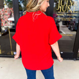 Everyday Oversized Blouse - Red-200 Fashion Blouses-JODIFL-July & June Women's Fashion Boutique Located in San Antonio, Texas