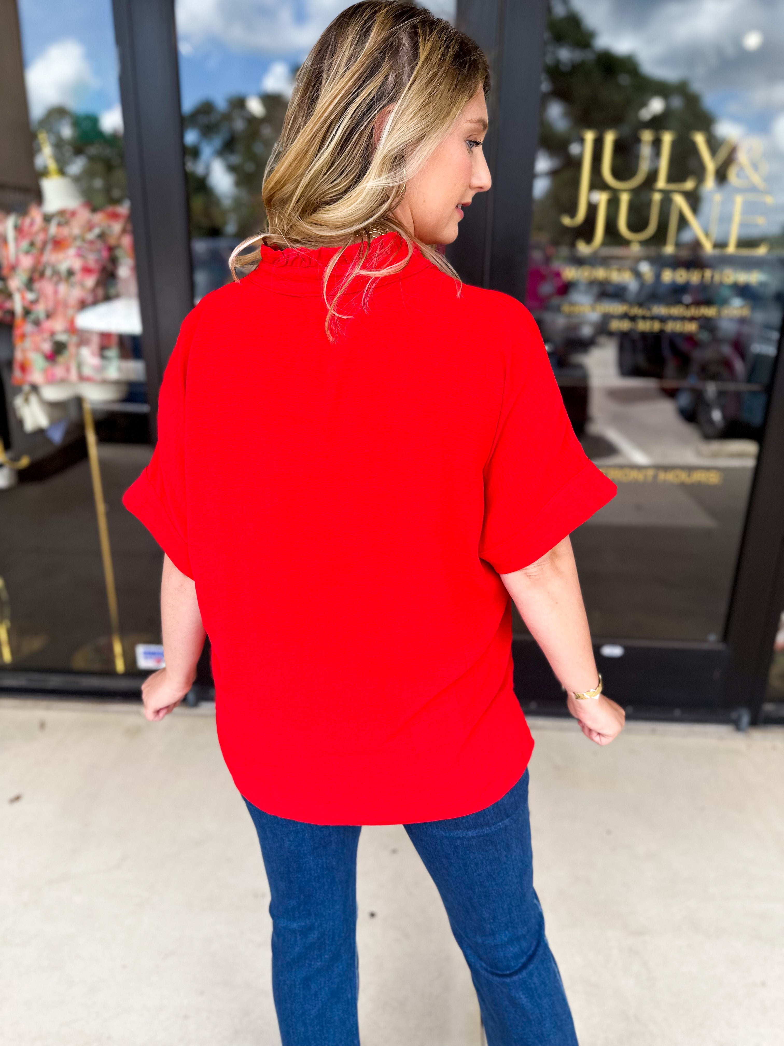 Everyday Oversized Blouse - Red-200 Fashion Blouses-JODIFL-July & June Women's Fashion Boutique Located in San Antonio, Texas