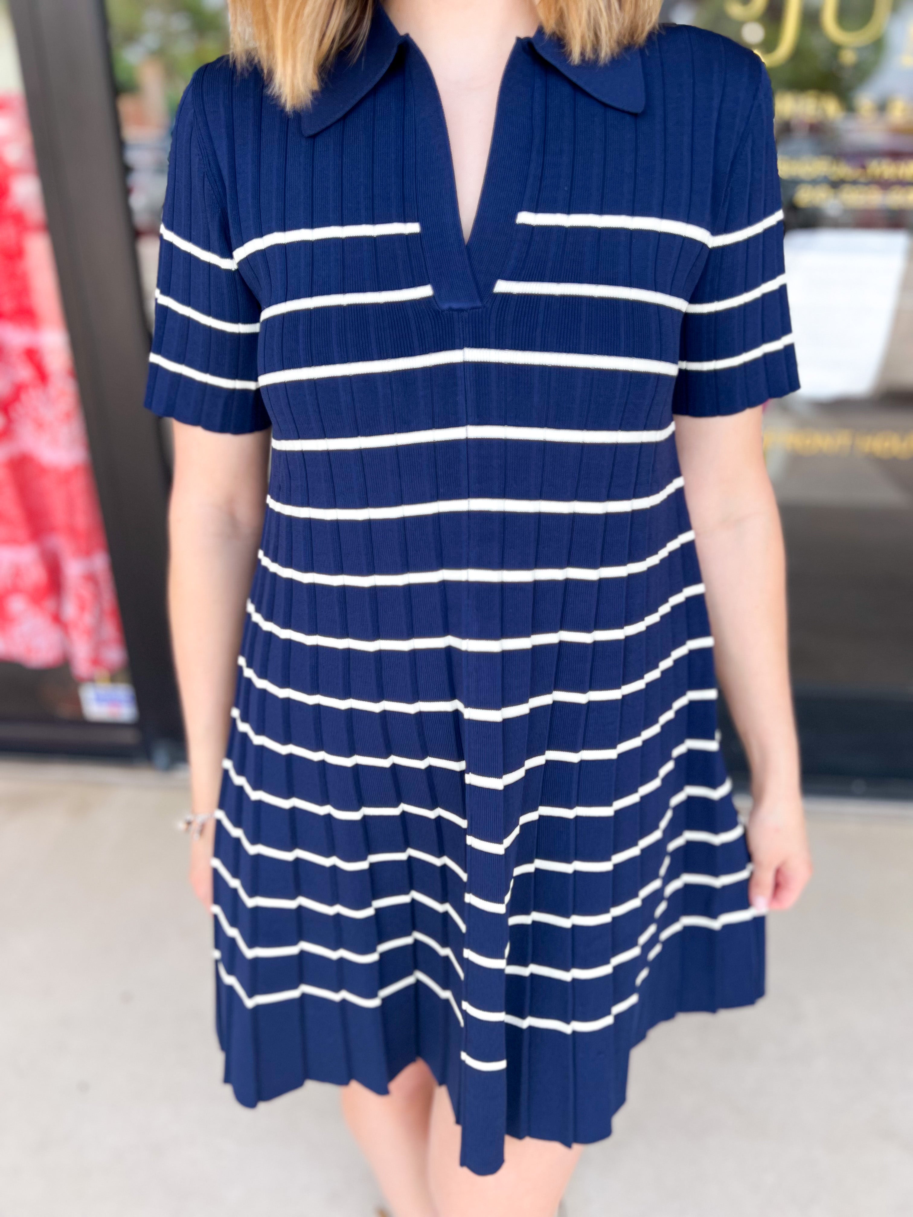 Navy Knit Mini Dress-510 Mini-FLYING TOMATO-July & June Women's Fashion Boutique Located in San Antonio, Texas