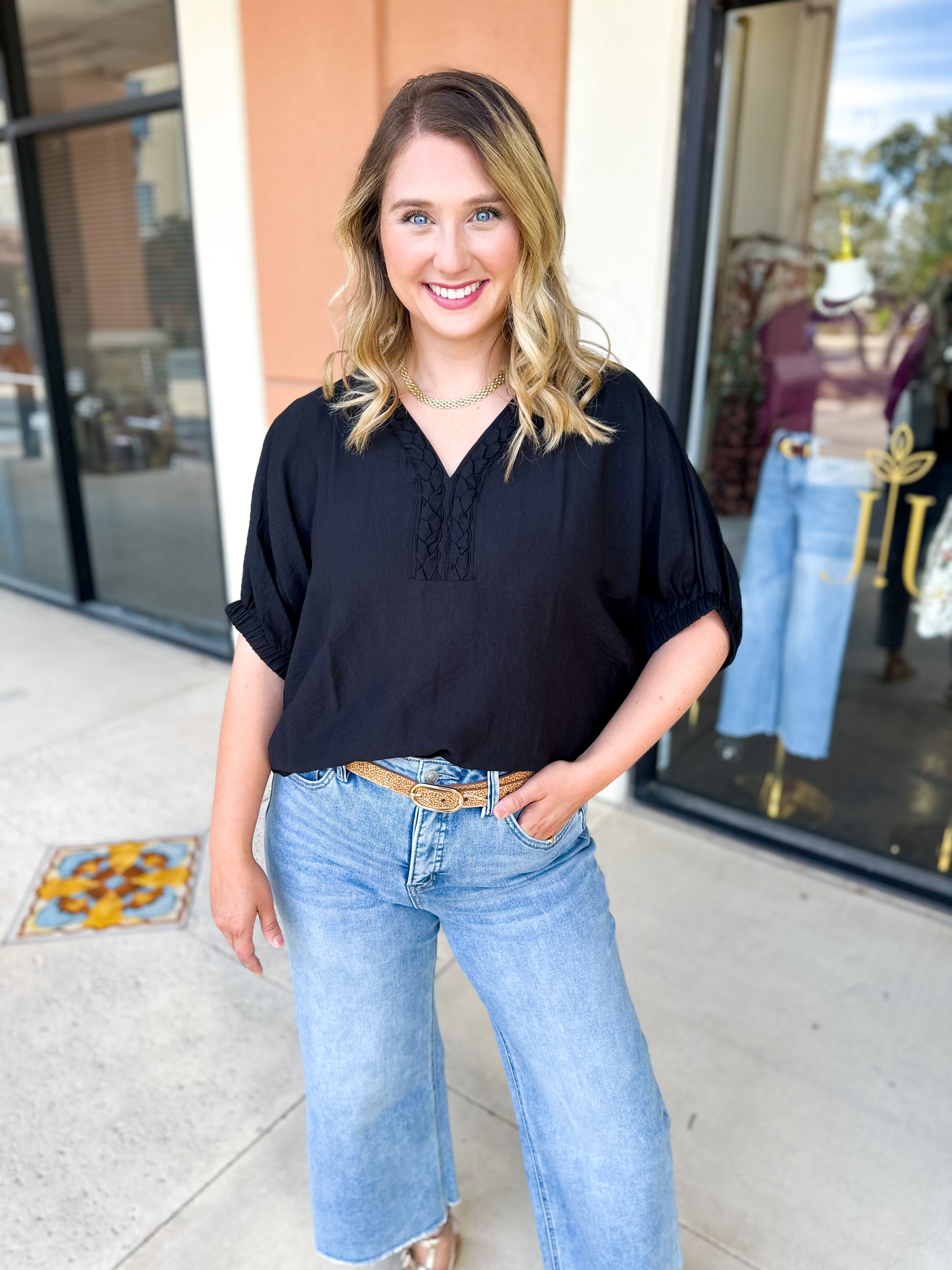 Braided Blouse-200 Fashion Blouses-ENTRO-July & June Women's Fashion Boutique Located in San Antonio, Texas