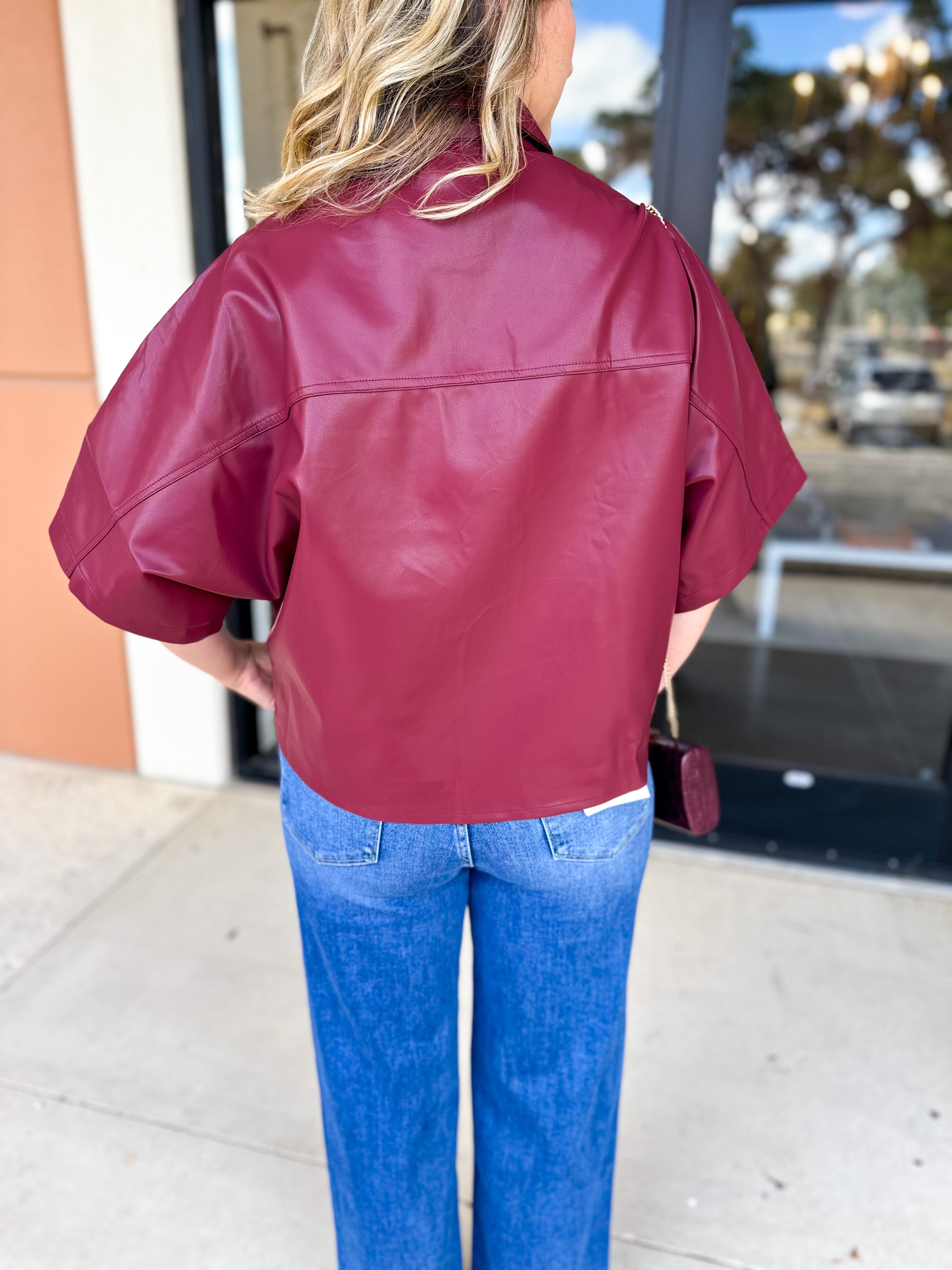 Utility Shirt Jacket - Wine-200 Fashion Blouses-GLAM-July & June Women's Fashion Boutique Located in San Antonio, Texas