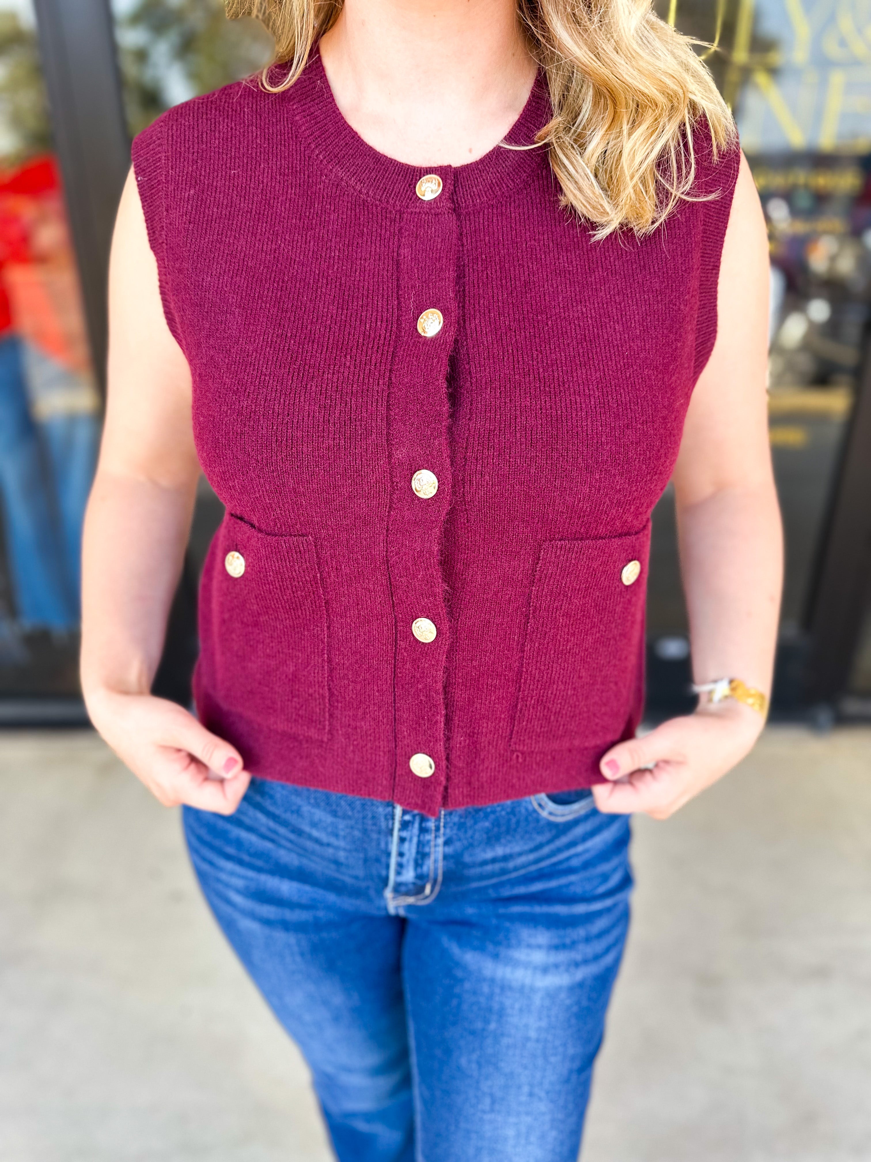 Classic Chic Knit Vest - Wine-230 Sweaters/Cardis-ENTRO-July & June Women's Fashion Boutique Located in San Antonio, Texas