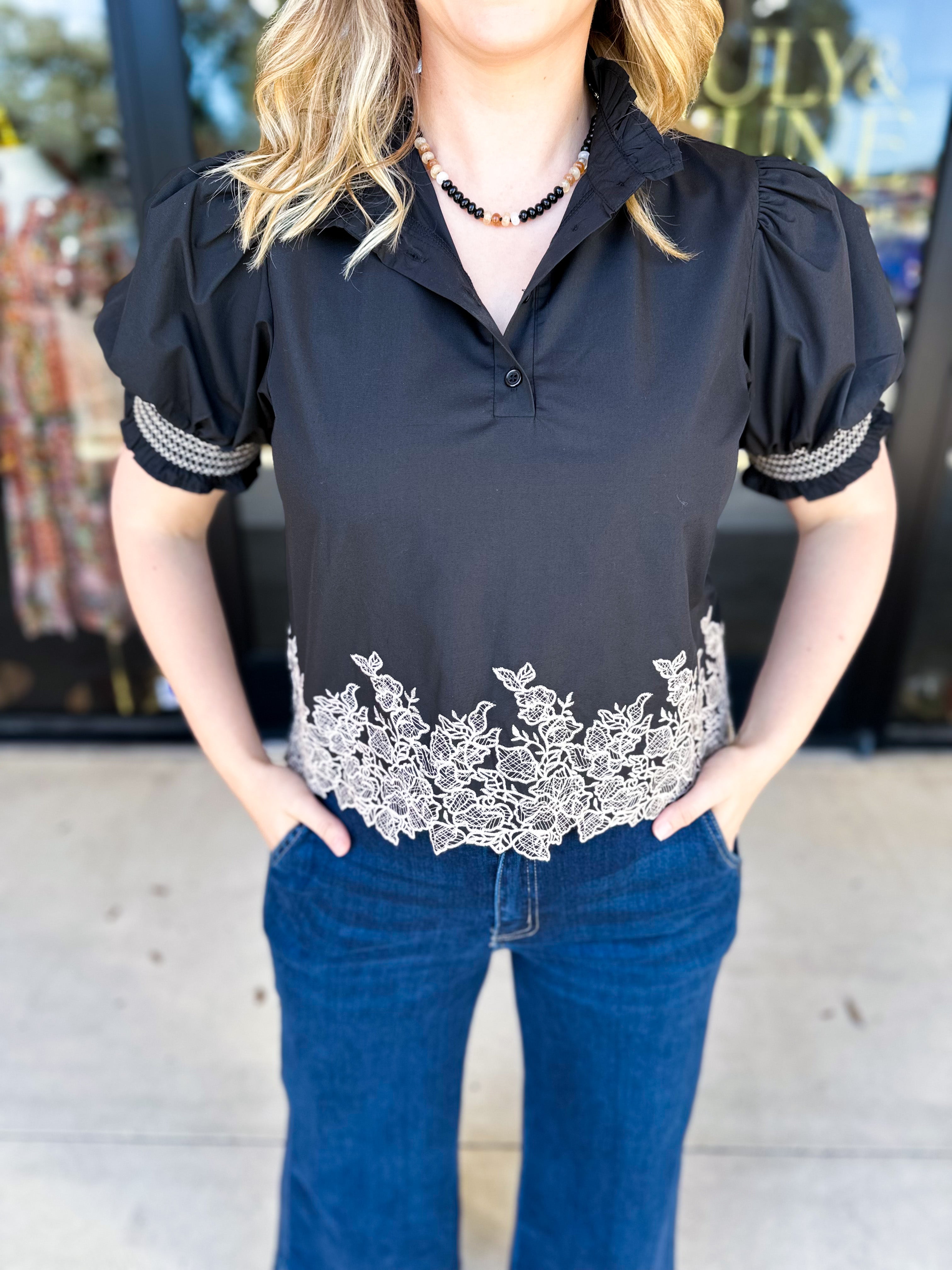 The Olivia Blouse - Black-200 Fashion Blouses-ENTRO-July & June Women's Fashion Boutique Located in San Antonio, Texas