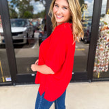 Everyday Oversized Blouse - Red-200 Fashion Blouses-JODIFL-July & June Women's Fashion Boutique Located in San Antonio, Texas