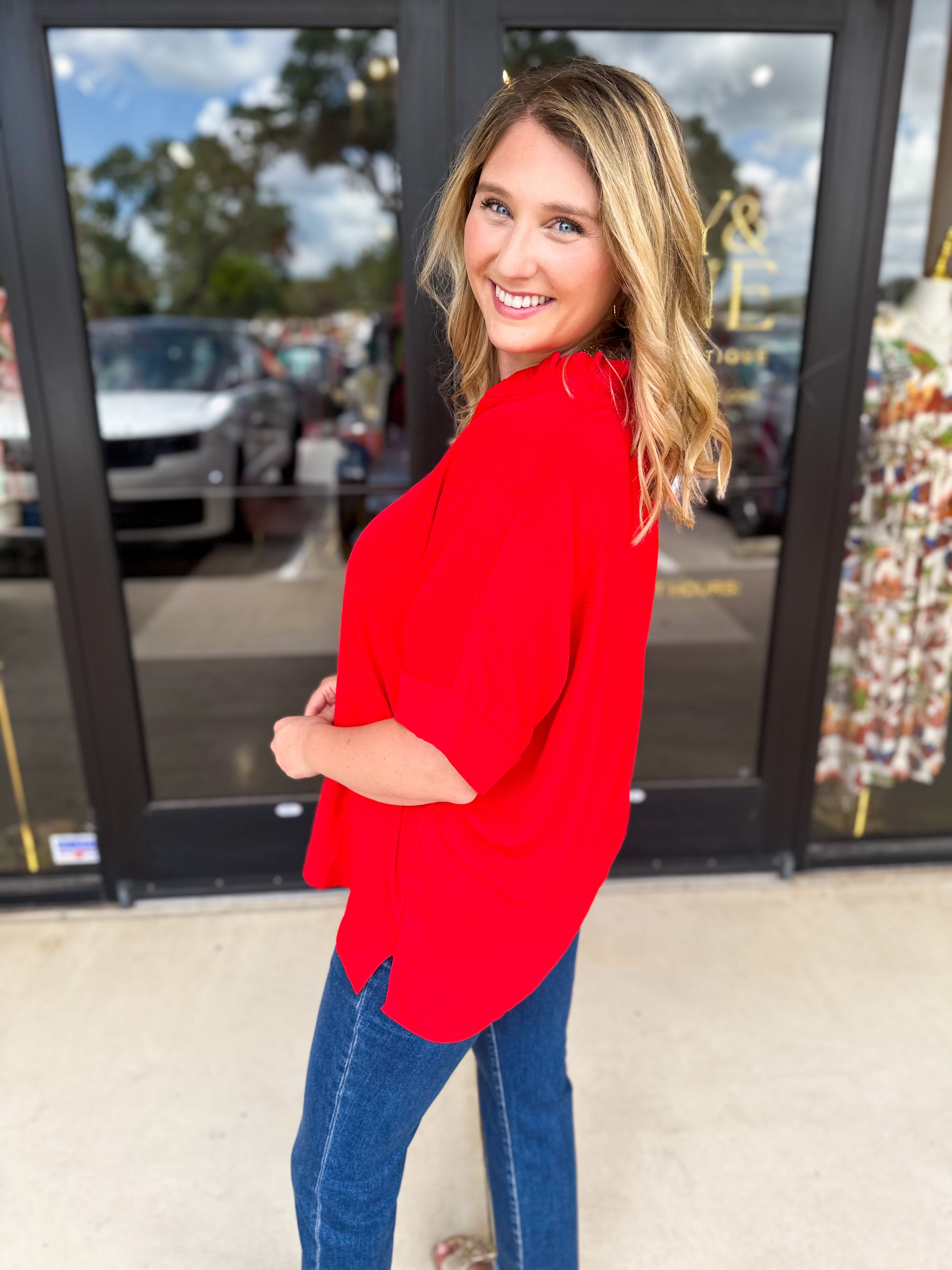 Everyday Oversized Blouse - Red-200 Fashion Blouses-JODIFL-July & June Women's Fashion Boutique Located in San Antonio, Texas