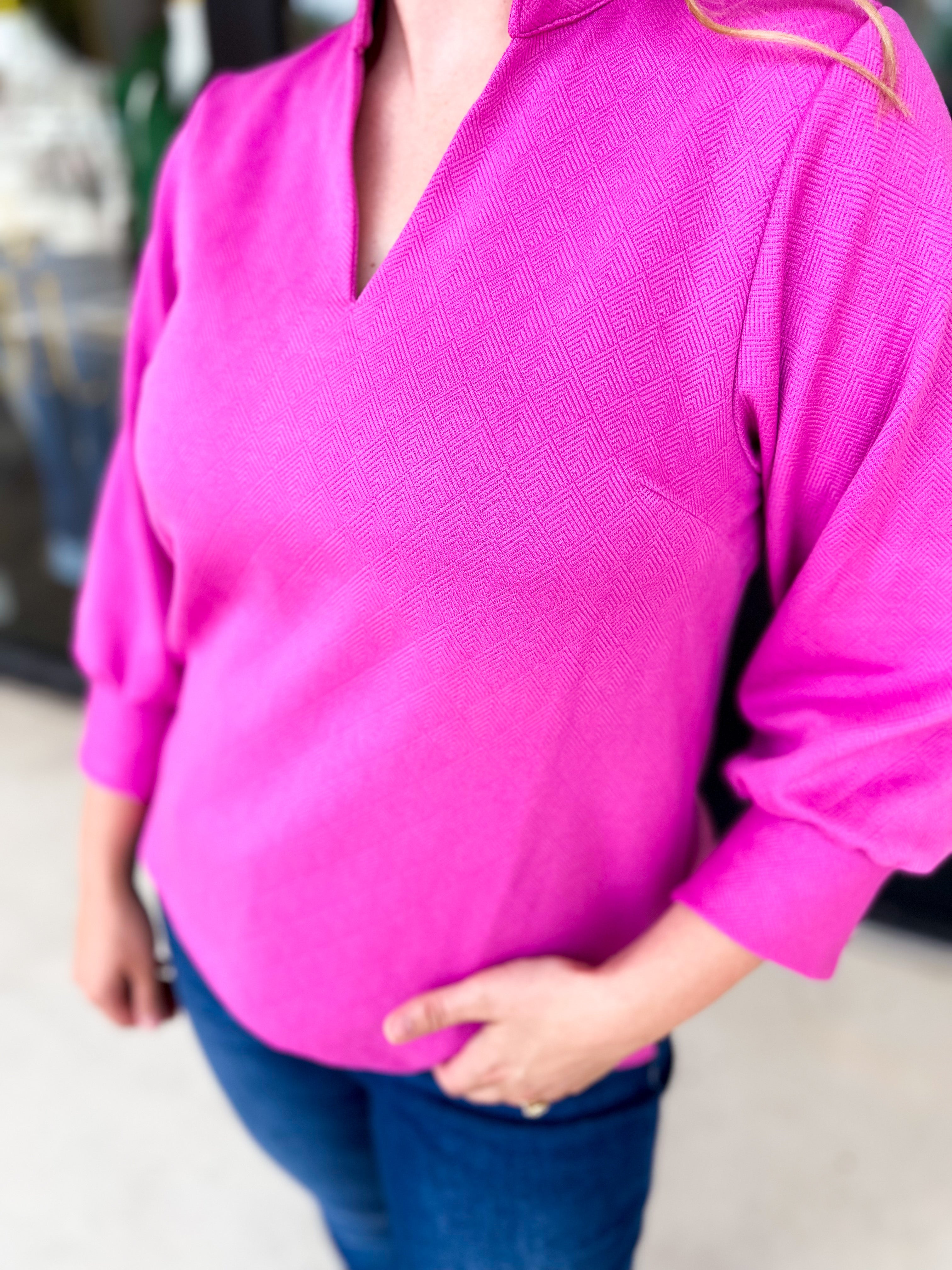 Mary Square - Jocelyn Blouse - Hot Pink-200 Fashion Blouses-MARY SQUARE-July & June Women's Fashion Boutique Located in San Antonio, Texas