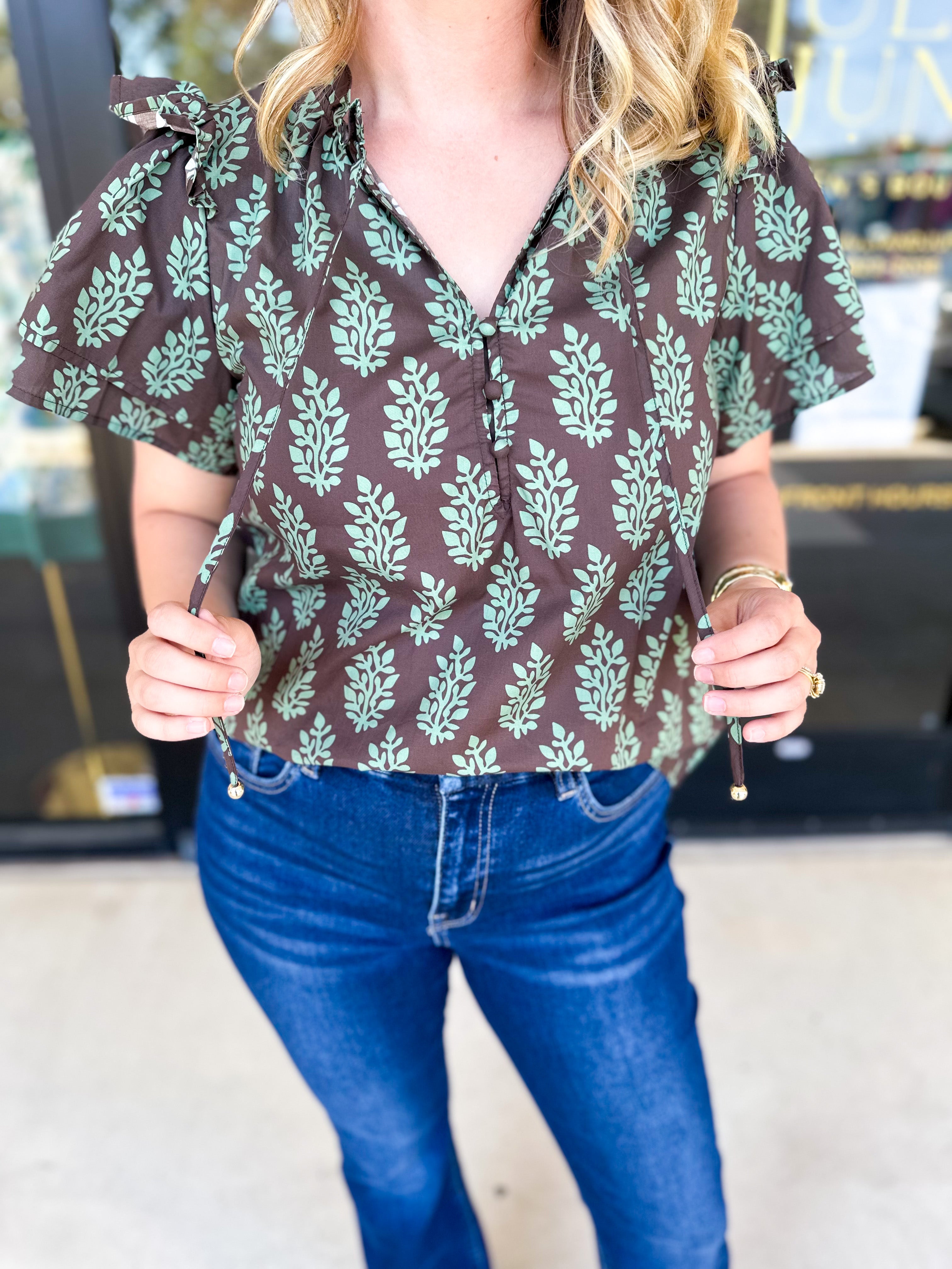 Mint & Mocha Blouse-200 Fashion Blouses-ENTRO-July & June Women's Fashion Boutique Located in San Antonio, Texas