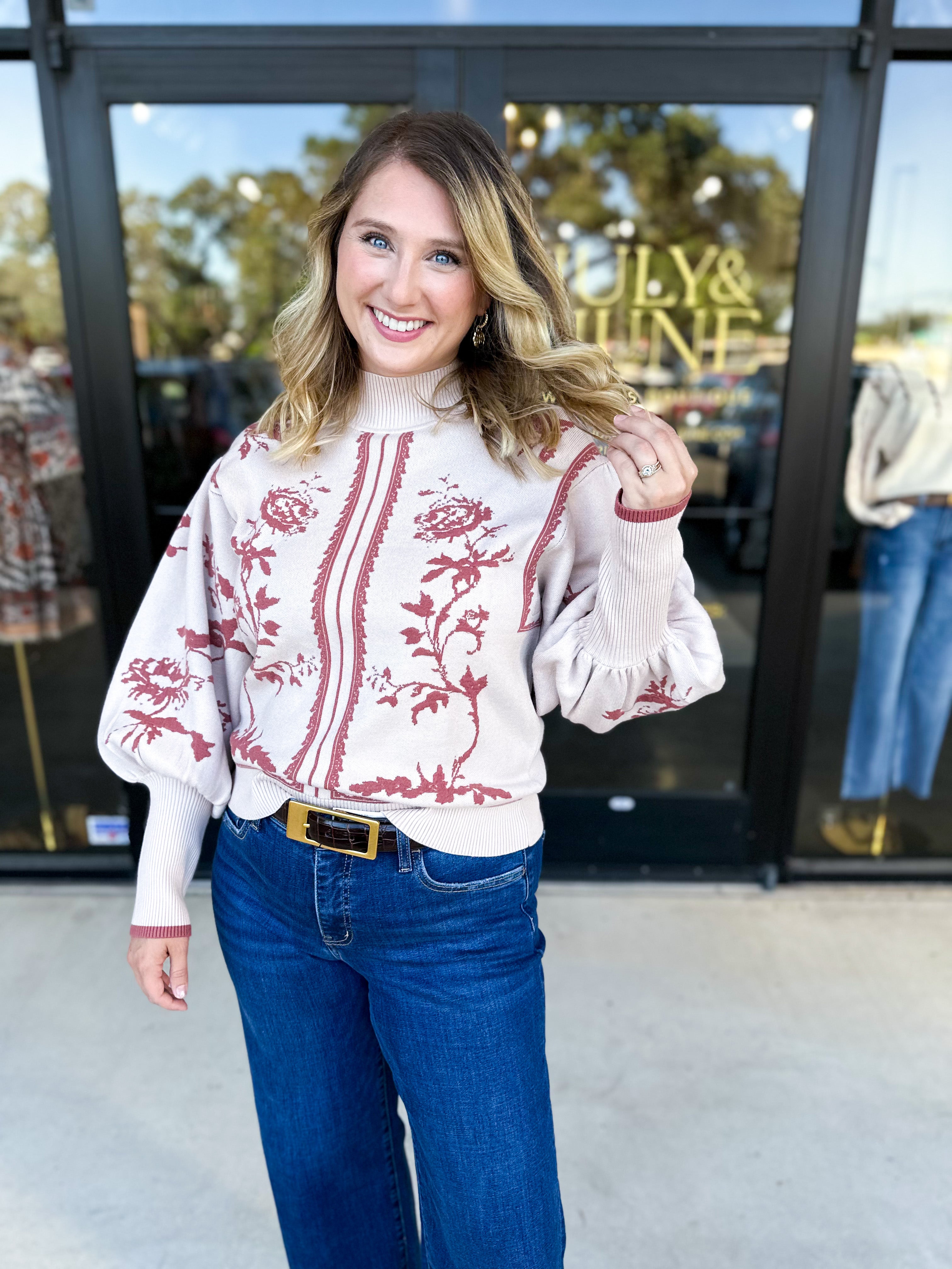 The Vintage Floral Sweater - Cream-230 Sweaters/Cardis-FATE-July & June Women's Fashion Boutique Located in San Antonio, Texas