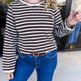 Chocolate Stripe Long Sleeve Top-210 Casual Blouses-POLOGRAM-July & June Women's Fashion Boutique Located in San Antonio, Texas