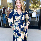 Fall Meadows Midi Dress - Midnight Blue-500 Midi-ENTRO-July & June Women's Fashion Boutique Located in San Antonio, Texas