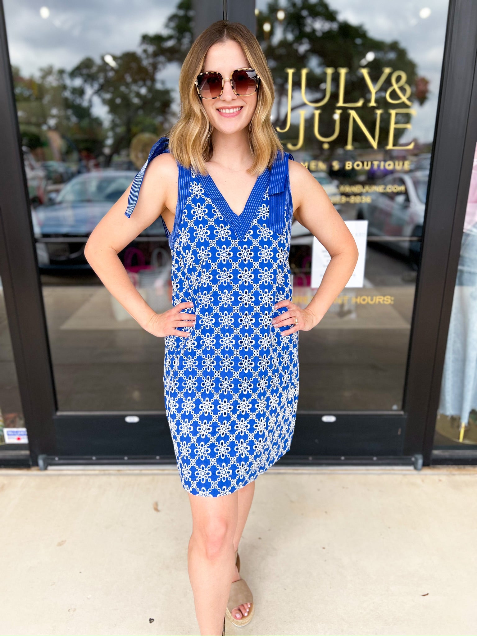 Royal Blue Embroidered Mini Dress-510 Mini-FATE-July & June Women's Fashion Boutique Located in San Antonio, Texas