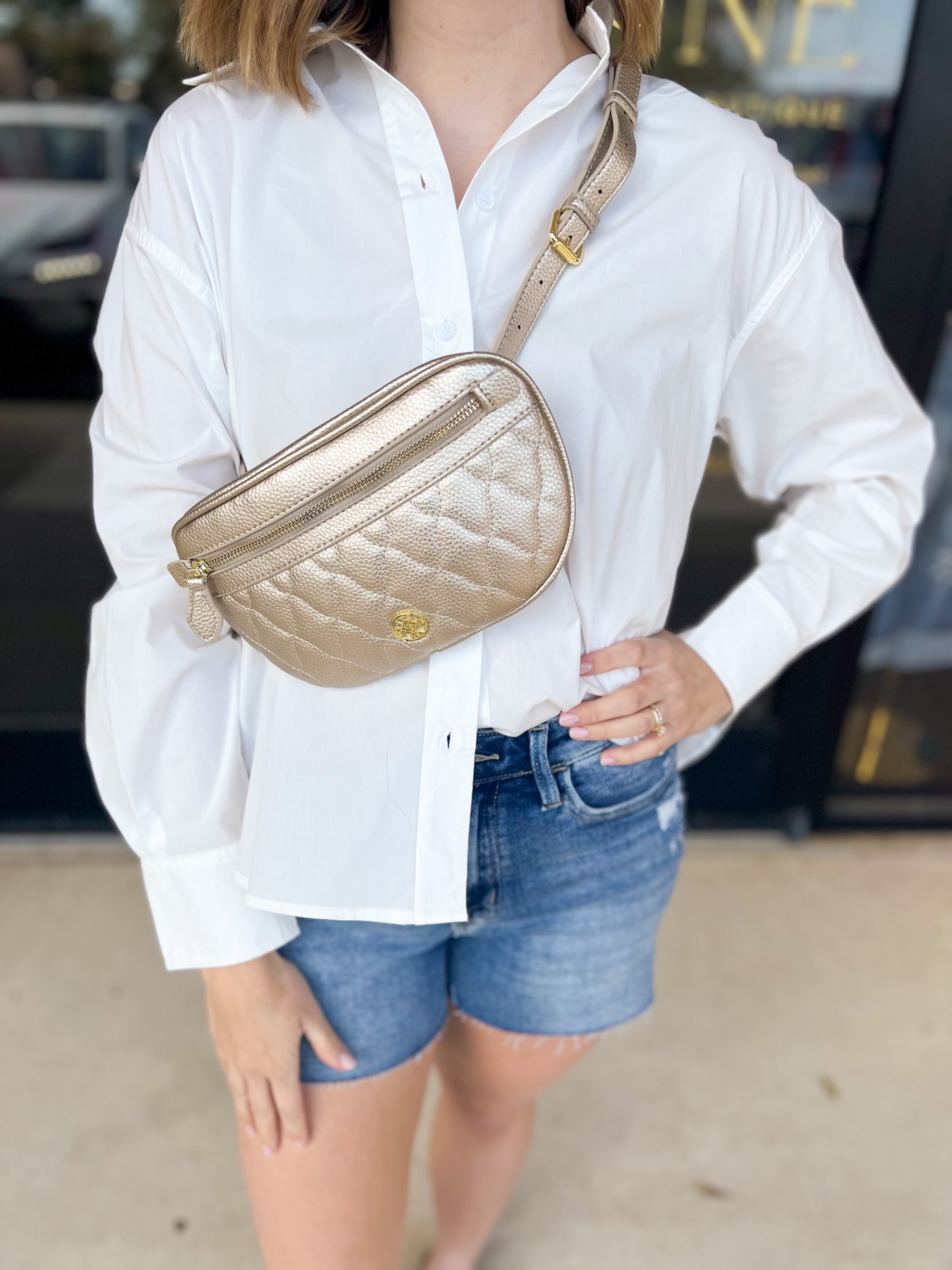 Natalie Wood - Grace Belt Bag in Gold Metallic-130 Accessories-Natalie Wood-July & June Women's Fashion Boutique Located in San Antonio, Texas
