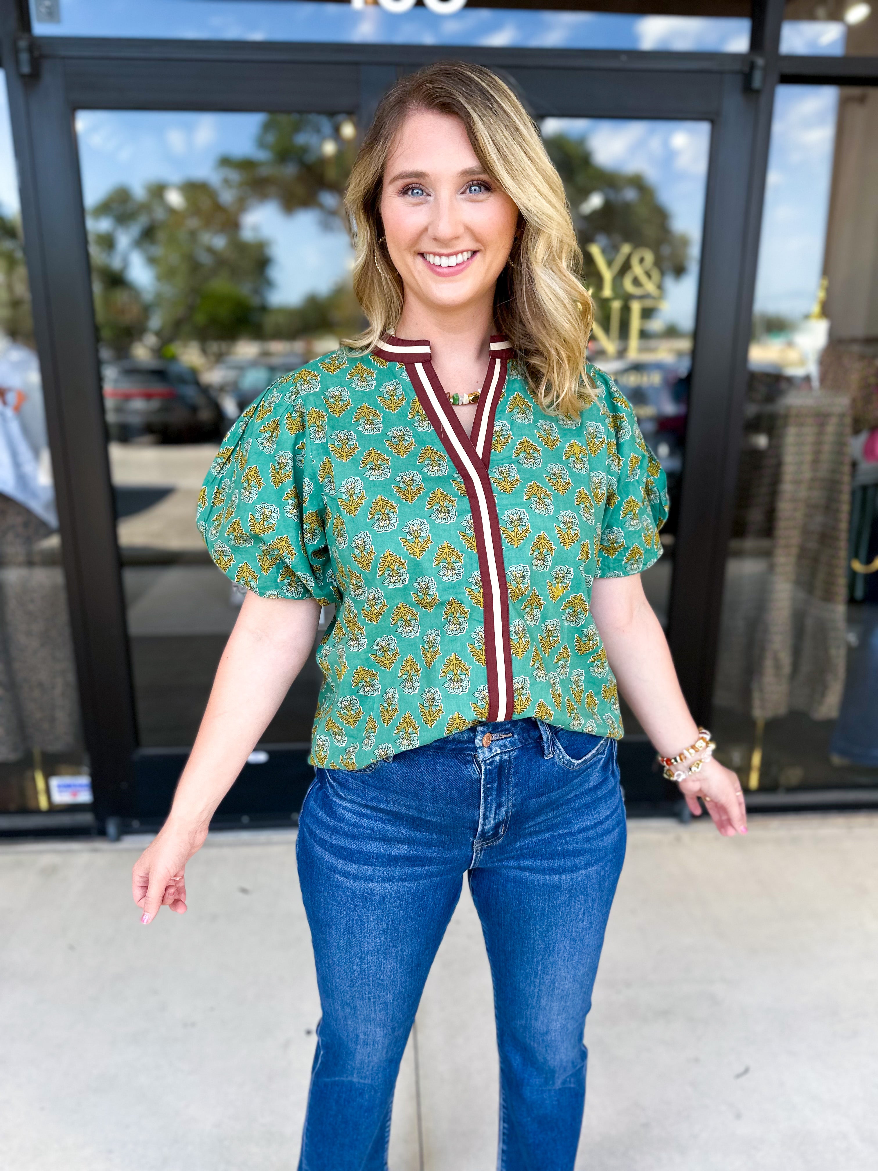 THML - Teal Paisley Blouse-200 Fashion Blouses-THML-July & June Women's Fashion Boutique Located in San Antonio, Texas