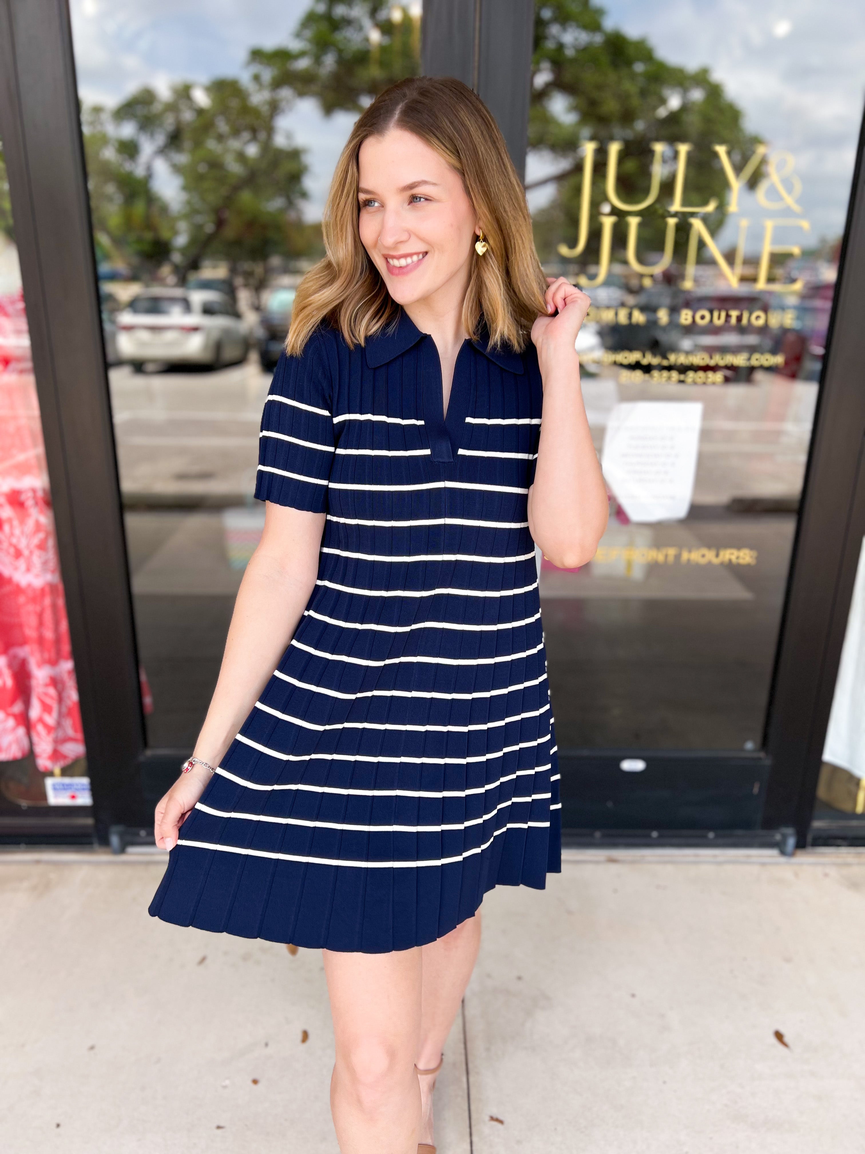 Navy Knit Mini Dress-510 Mini-FLYING TOMATO-July & June Women's Fashion Boutique Located in San Antonio, Texas