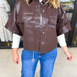 Utility Shirt Jacket - Espresso-200 Fashion Blouses-GLAM-July & June Women's Fashion Boutique Located in San Antonio, Texas