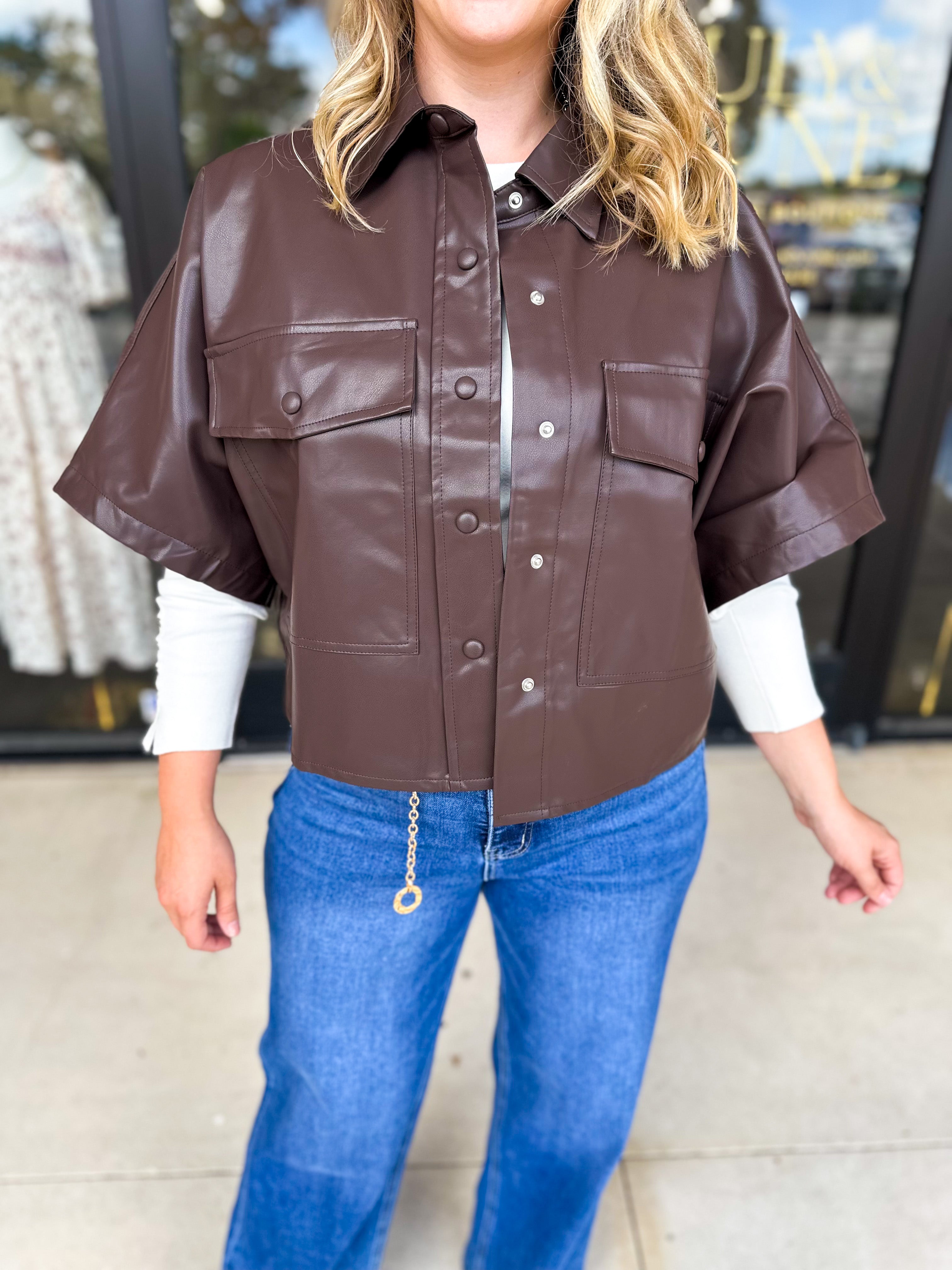 Utility Shirt Jacket - Espresso-200 Fashion Blouses-GLAM-July & June Women's Fashion Boutique Located in San Antonio, Texas