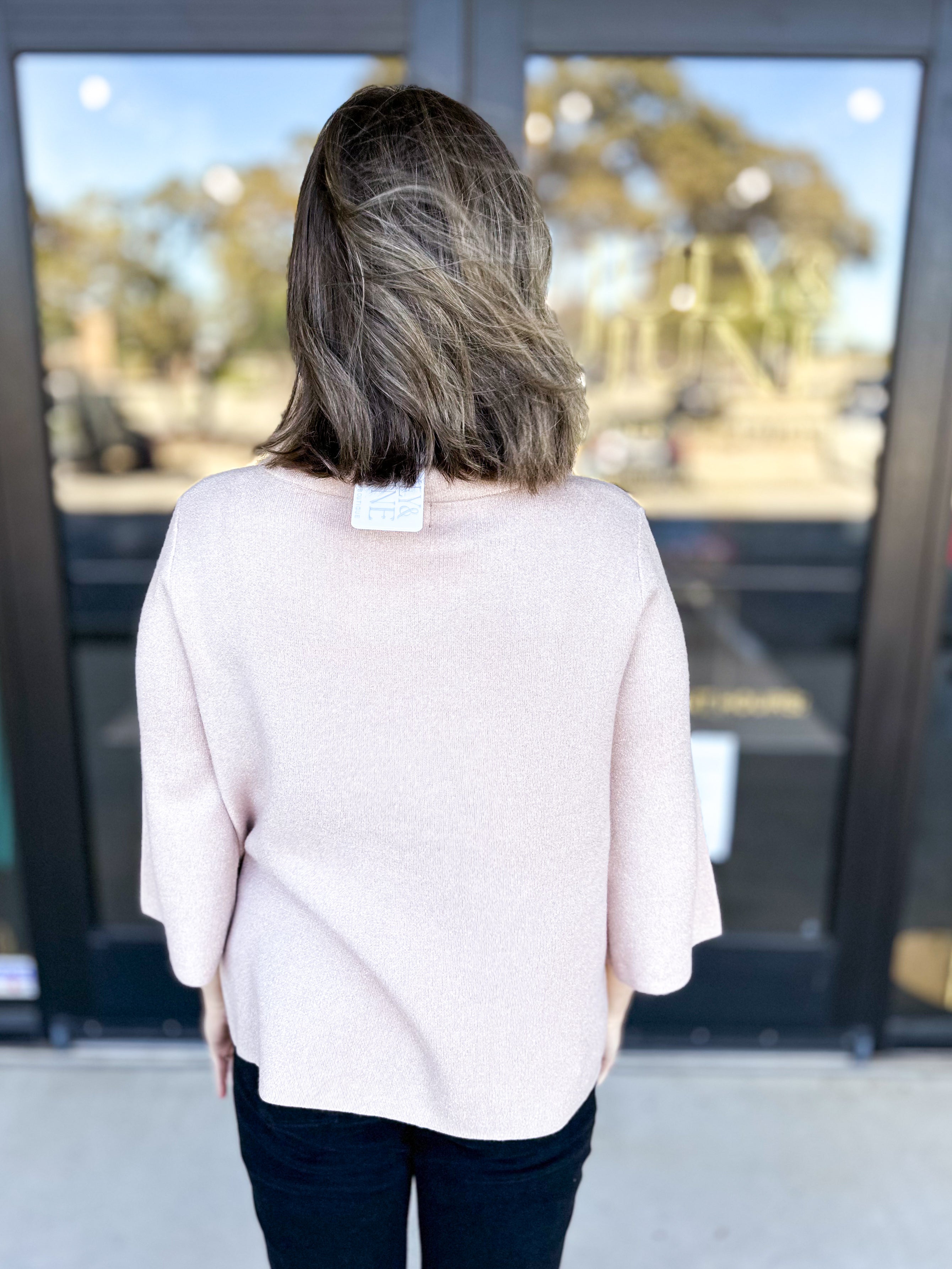Sparkle Mock Neck Sweater- Rosé-230 Sweaters/Cardis-FATE-July & June Women's Fashion Boutique Located in San Antonio, Texas