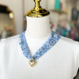 Scarf Necklace - Blue Bandana Heart Ribbed-110 Jewelry & Hair-HART DESIGNS-July & June Women's Fashion Boutique Located in San Antonio, Texas