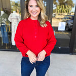 The Everyday Henley Sweater - Red-230 Sweaters/Cardis-JODIFL-July & June Women's Fashion Boutique Located in San Antonio, Texas