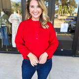 The Everyday Henley Sweater - Red-230 Sweaters/Cardis-JODIFL-July & June Women's Fashion Boutique Located in San Antonio, Texas
