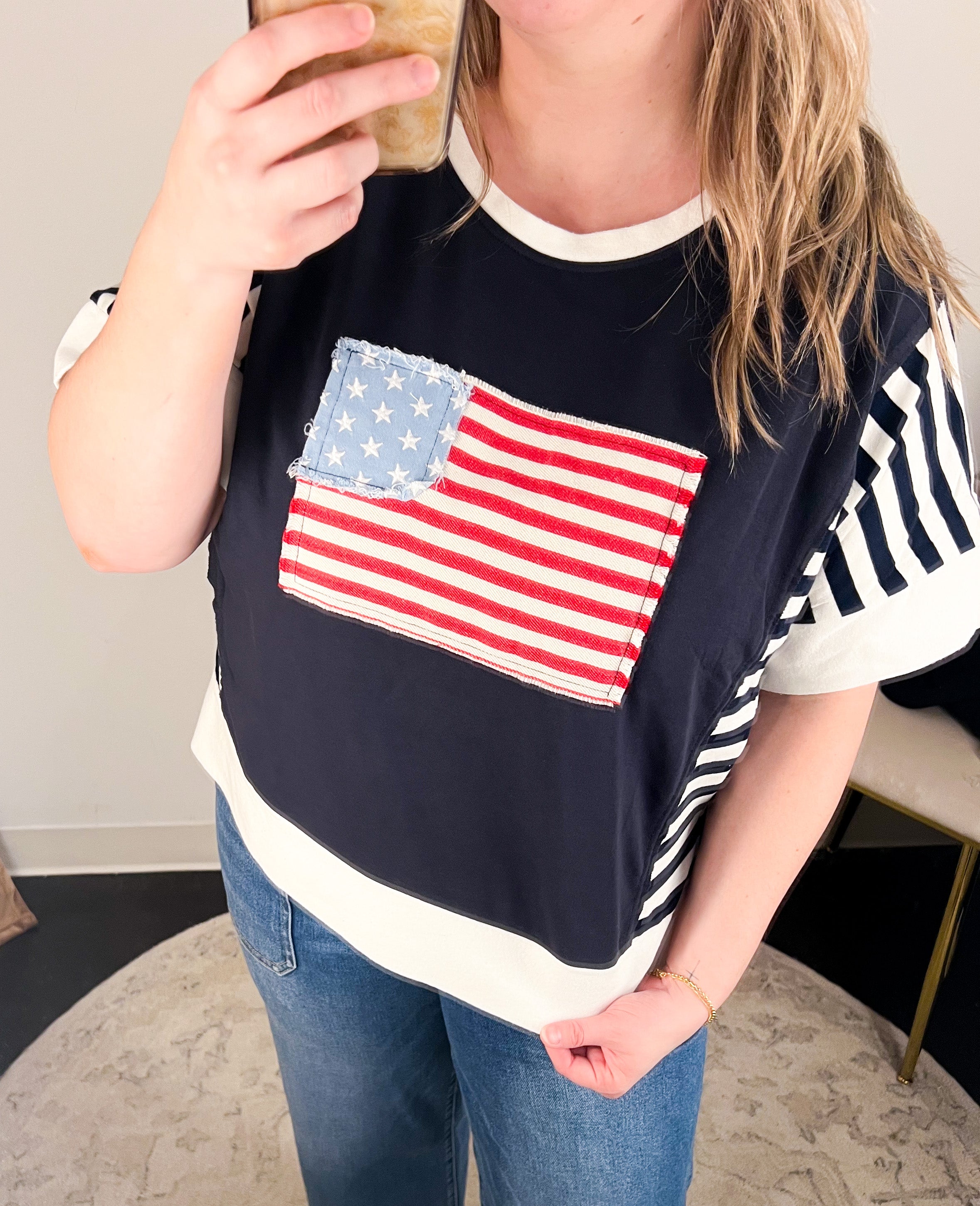 The Red White & Blue Tee-210 Casual Blouses-JODIFL-July & June Women's Fashion Boutique Located in San Antonio, Texas