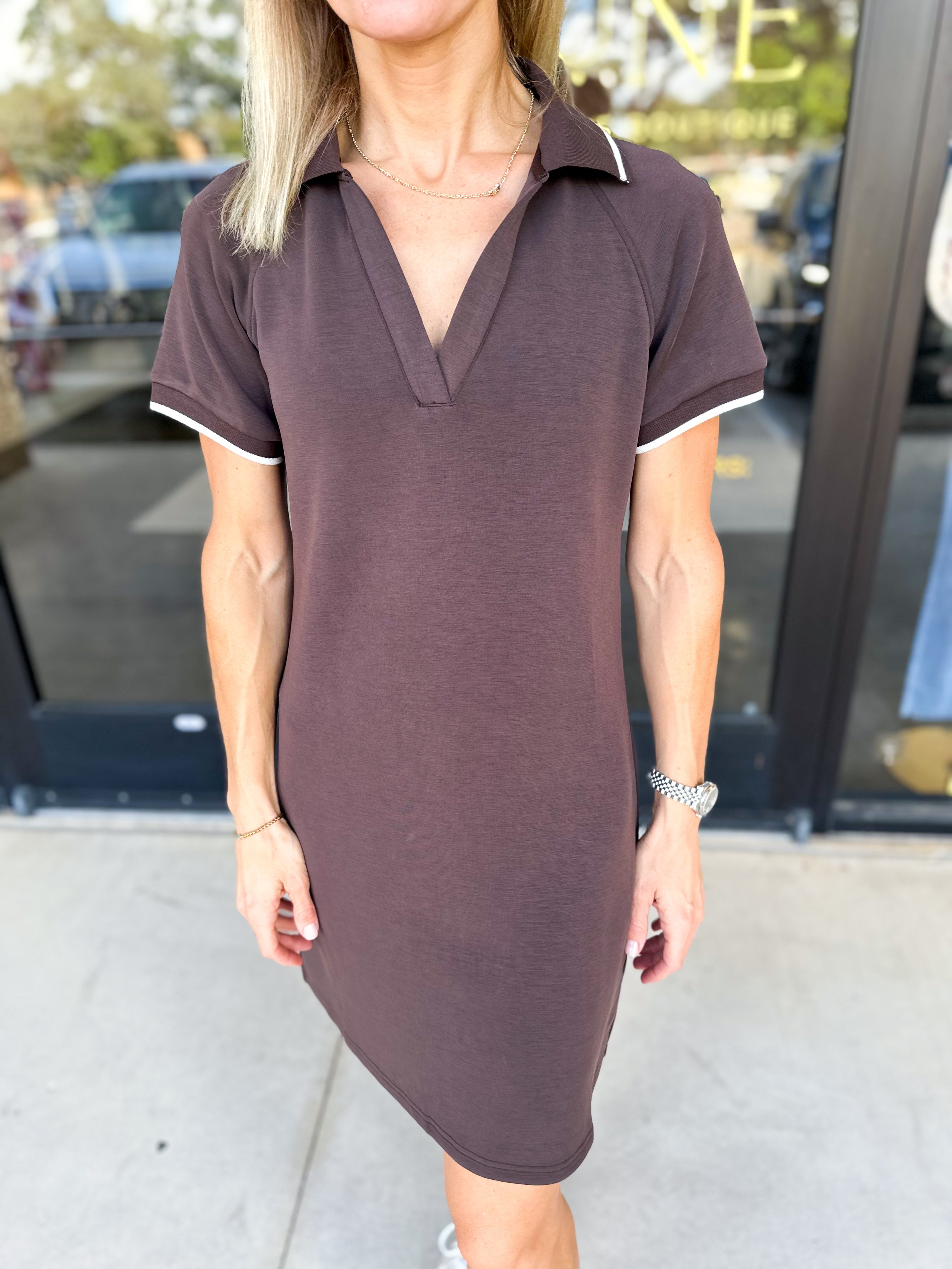 Modal Athletic Mini Dress - Espresso-510 Mini-SKIES ARE BLUE-July & June Women's Fashion Boutique Located in San Antonio, Texas