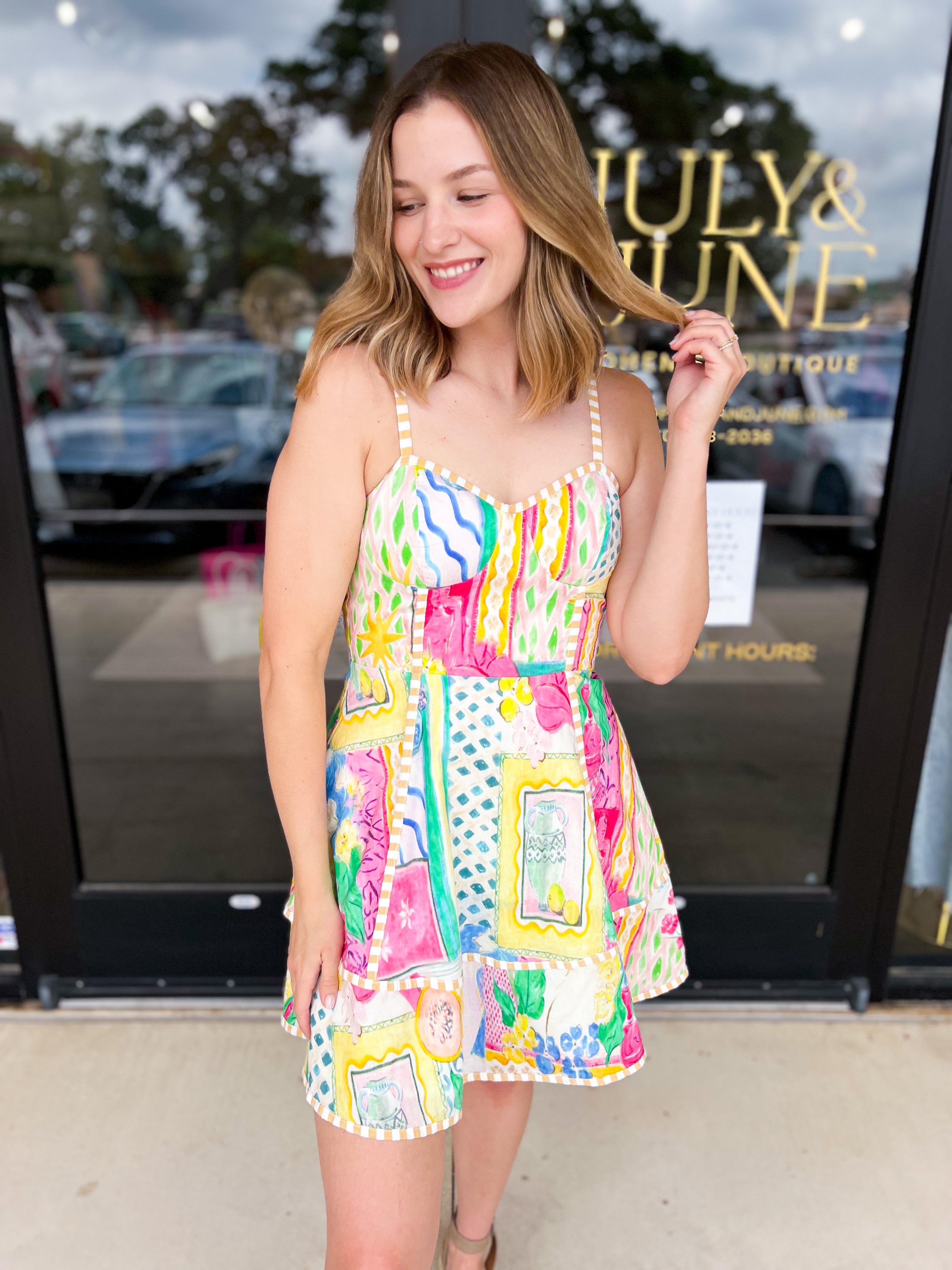 Party Print Mini Dress-510 Mini-ENTRO-July & June Women's Fashion Boutique Located in San Antonio, Texas