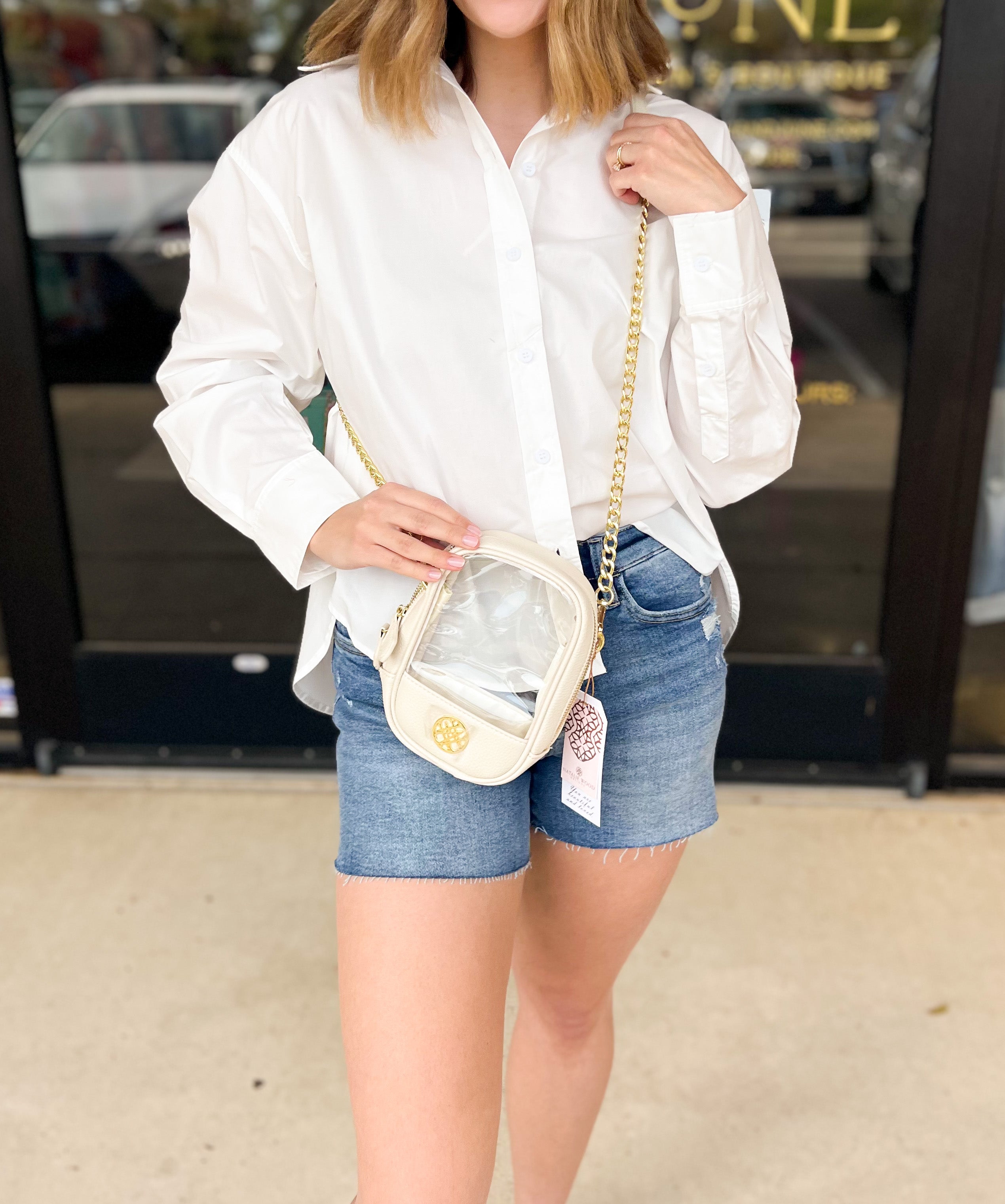 Natalie Wood - Grace Clear Crossbody in Cream-130 Accessories-Natalie Wood-July & June Women's Fashion Boutique Located in San Antonio, Texas