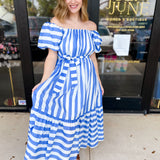 Beauty In Blue Stripes Midi Dress-500 Midi-PINCH-July & June Women's Fashion Boutique Located in San Antonio, Texas