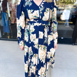 Fall Meadows Midi Dress - Midnight Blue-500 Midi-ENTRO-July & June Women's Fashion Boutique Located in San Antonio, Texas