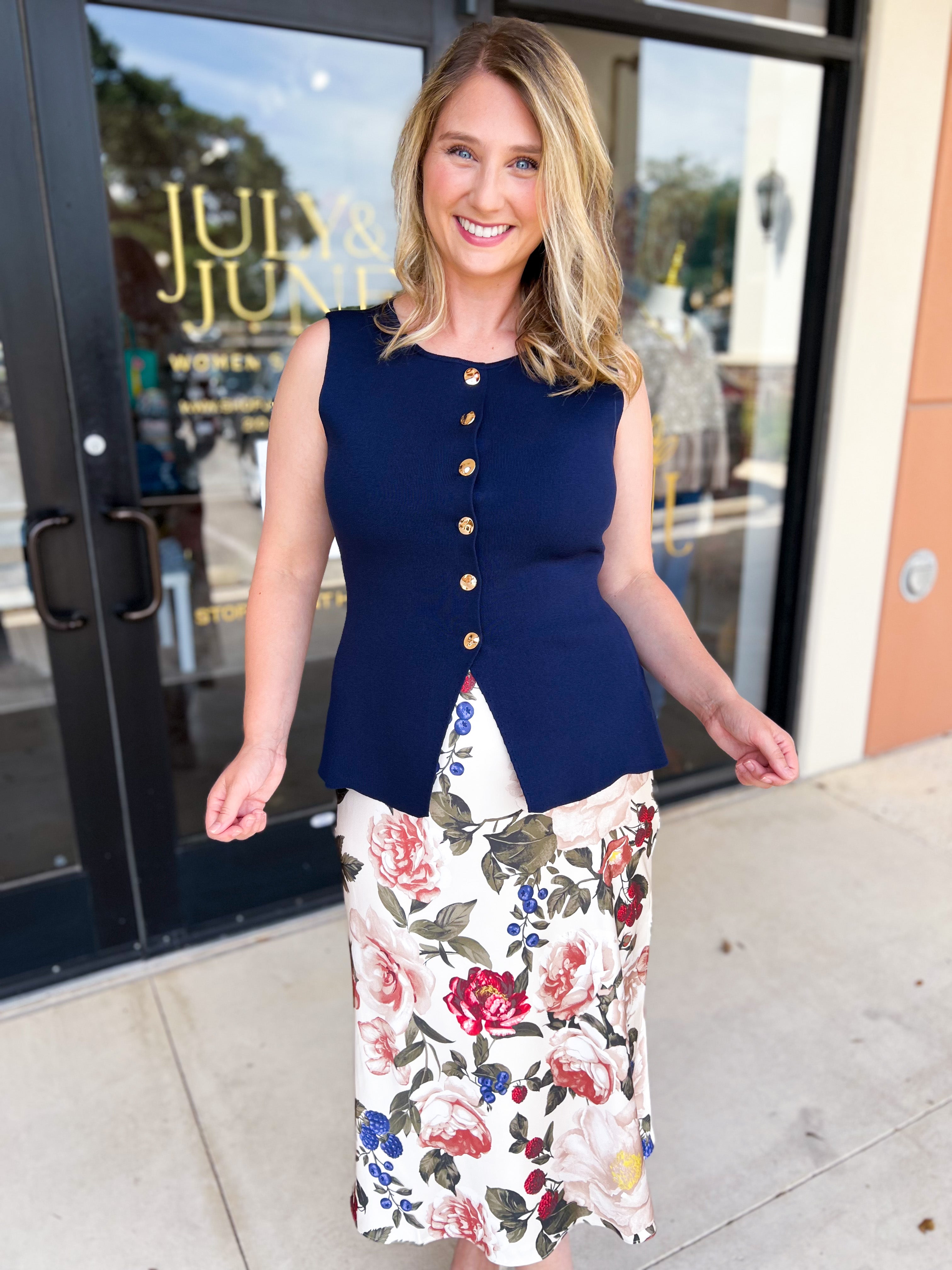 The Sophie Vest - Navy-600 Outerwear-SKIES ARE BLUE-July & June Women's Fashion Boutique Located in San Antonio, Texas