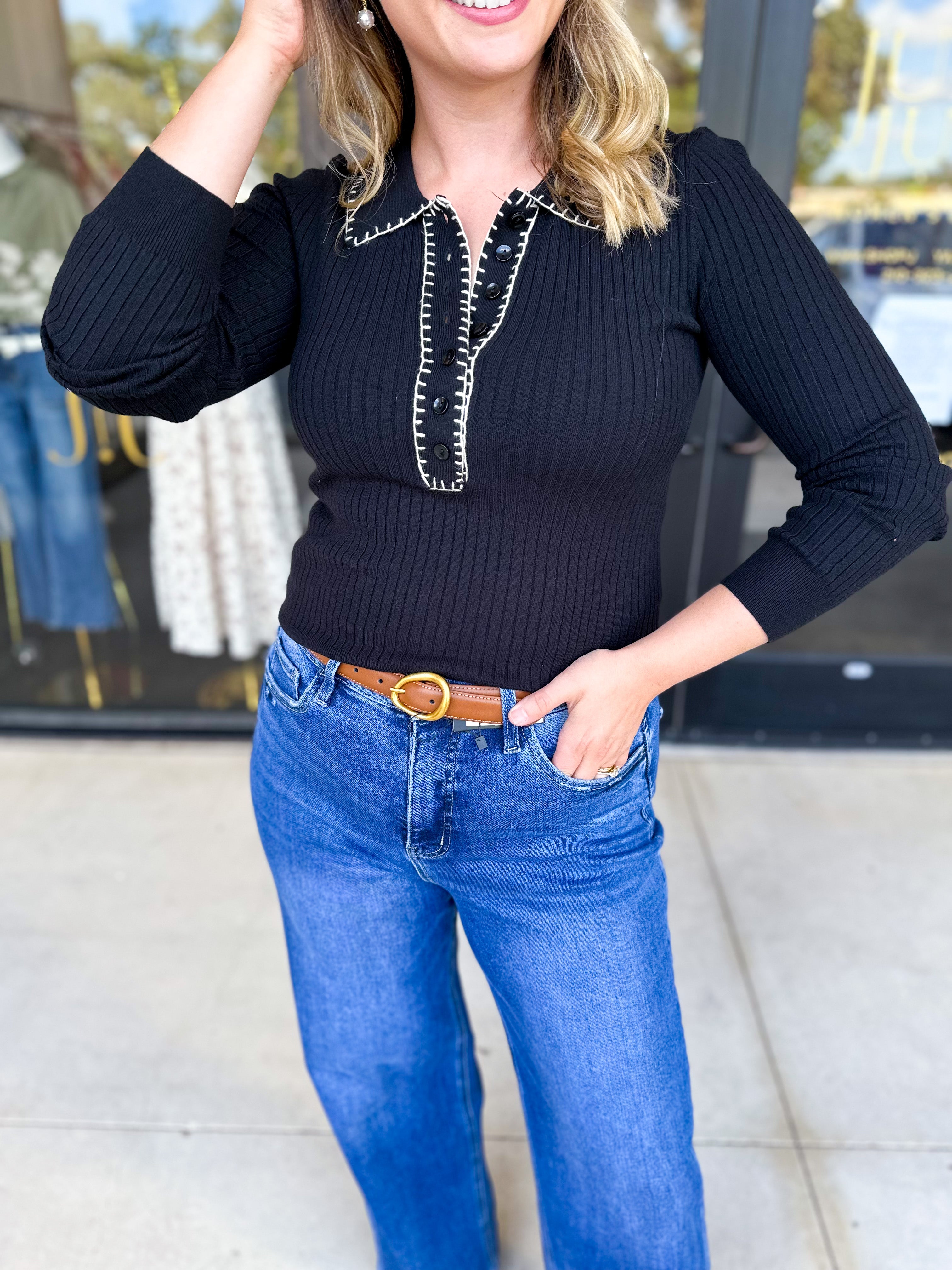 Tailored Knit Long Sleeve - Black-230 Sweaters/Cardis-LISTICLE-July & June Women's Fashion Boutique Located in San Antonio, Texas