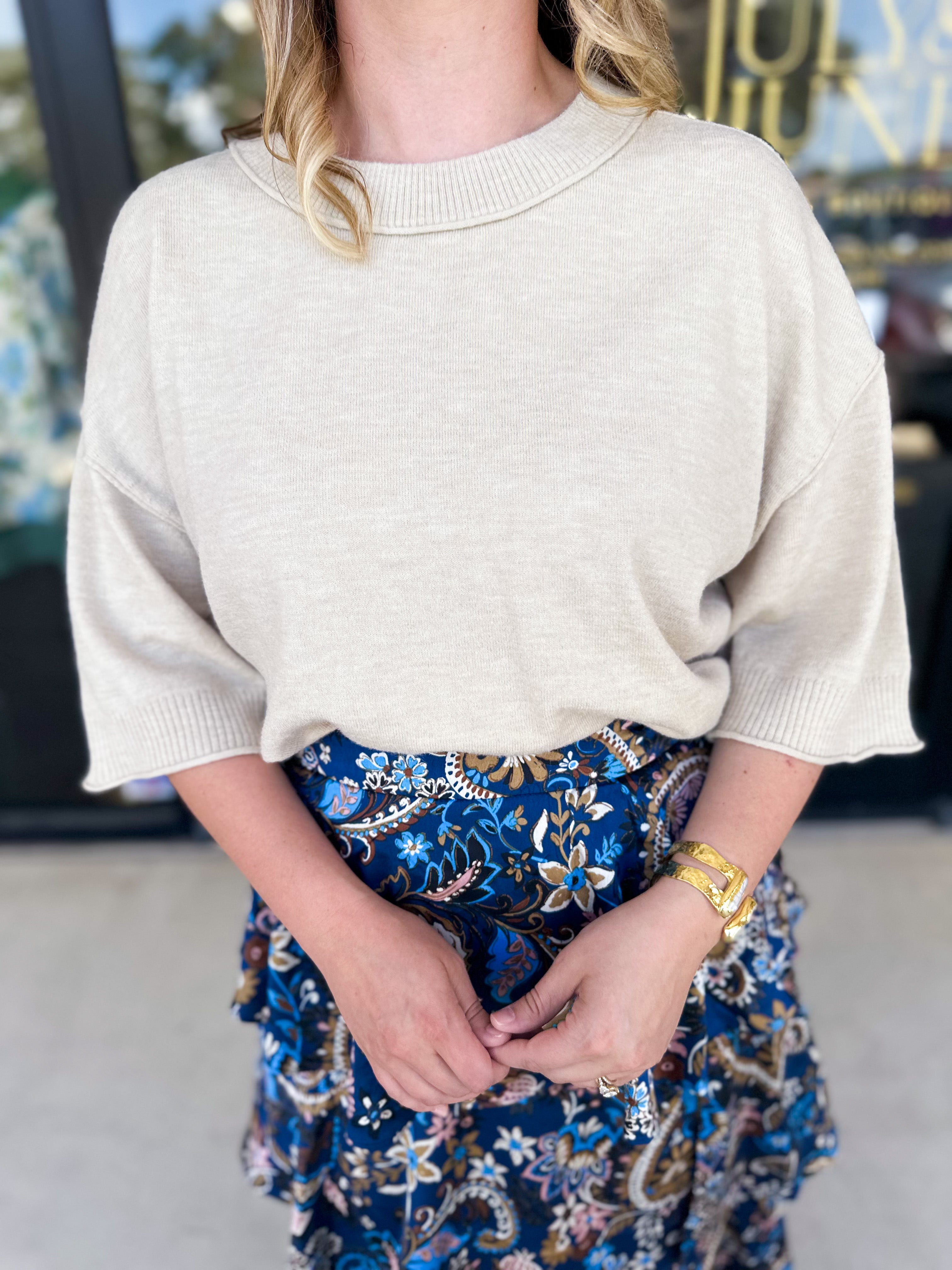 The Kimmy Sweater Top - Oatmeal-230 Sweaters/Cardis-ENTRO-July & June Women's Fashion Boutique Located in San Antonio, Texas