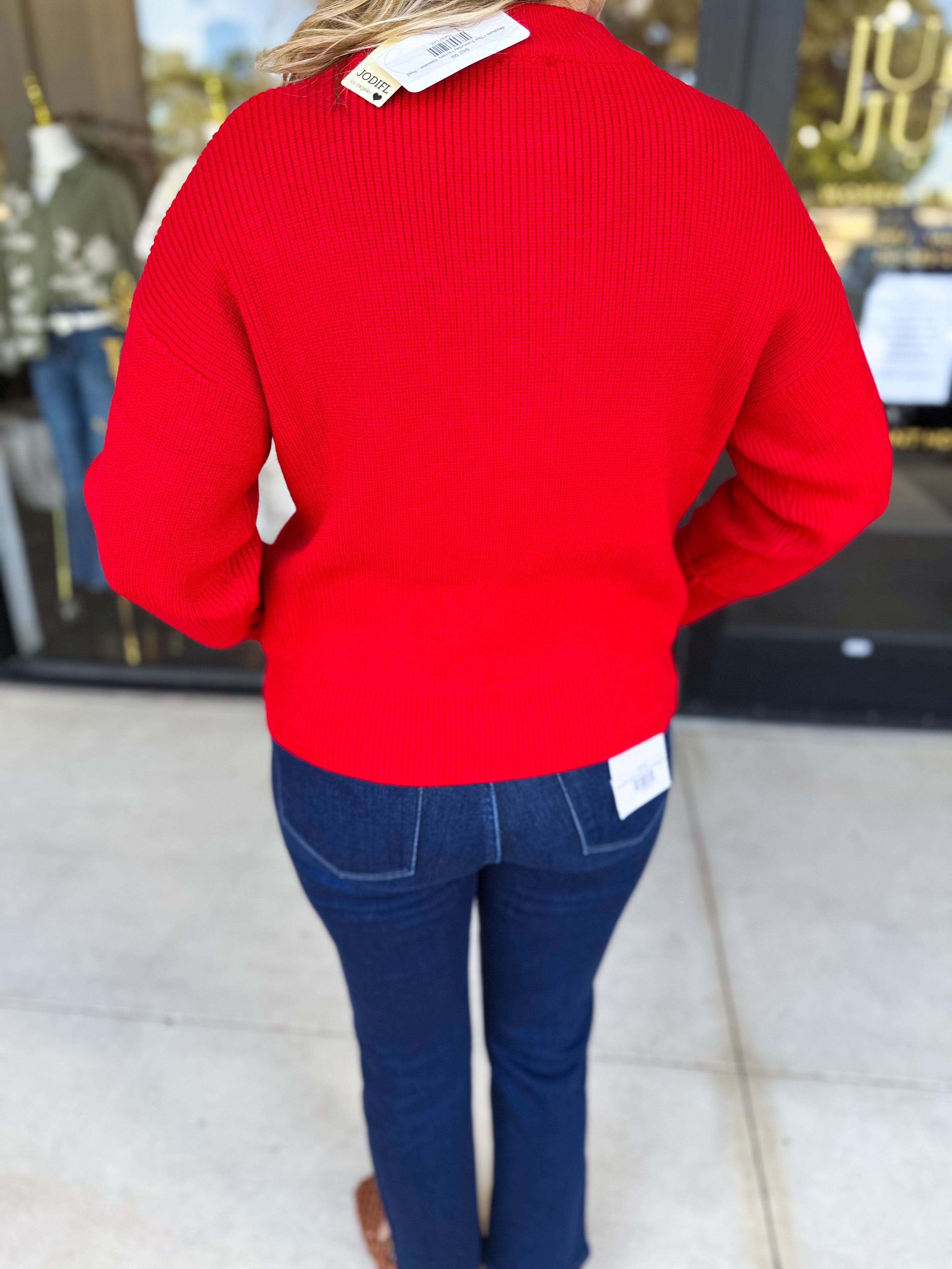 The Everyday Henley Sweater - Red-230 Sweaters/Cardis-JODIFL-July & June Women's Fashion Boutique Located in San Antonio, Texas
