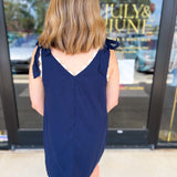 THML - Navy Tie Mini Dress-510 Mini-THML-July & June Women's Fashion Boutique Located in San Antonio, Texas