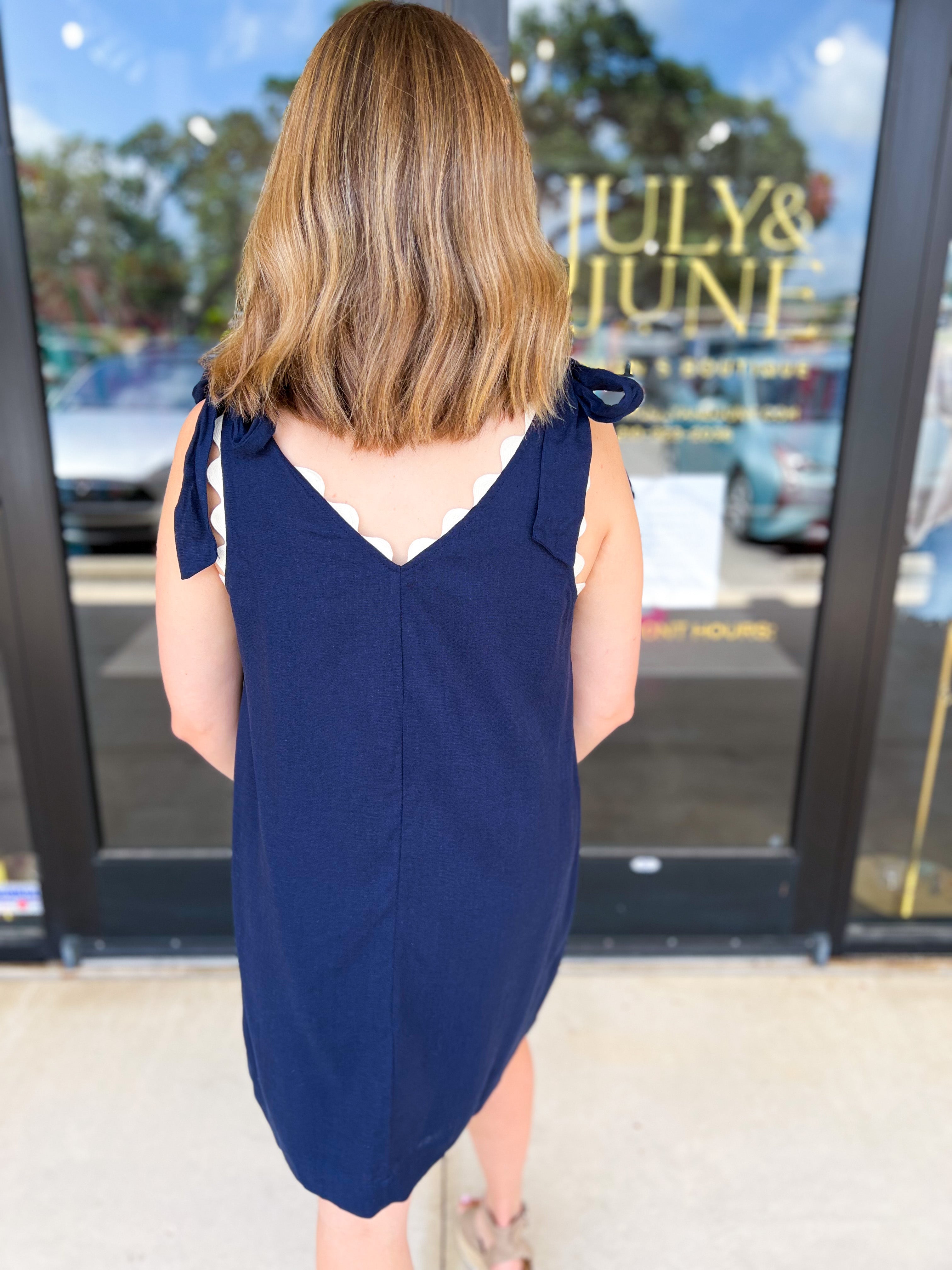 THML - Navy Tie Mini Dress-510 Mini-THML-July & June Women's Fashion Boutique Located in San Antonio, Texas